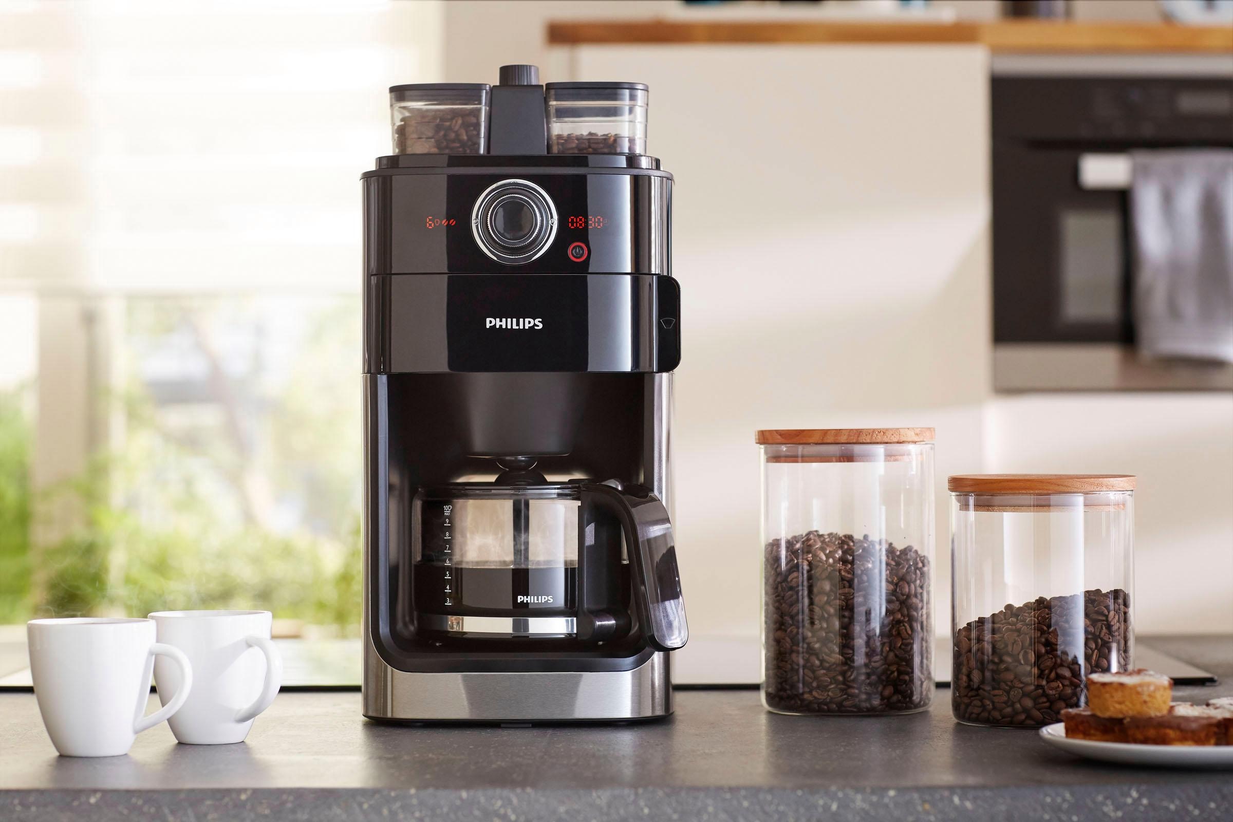 Philips Kaffeemaschine mit Mahlwerk »Grind & Brew HD7769/00«, doppeltes  Bohnenfach, edelstahl/schwarz mit 3 Jahren XXL Garantie