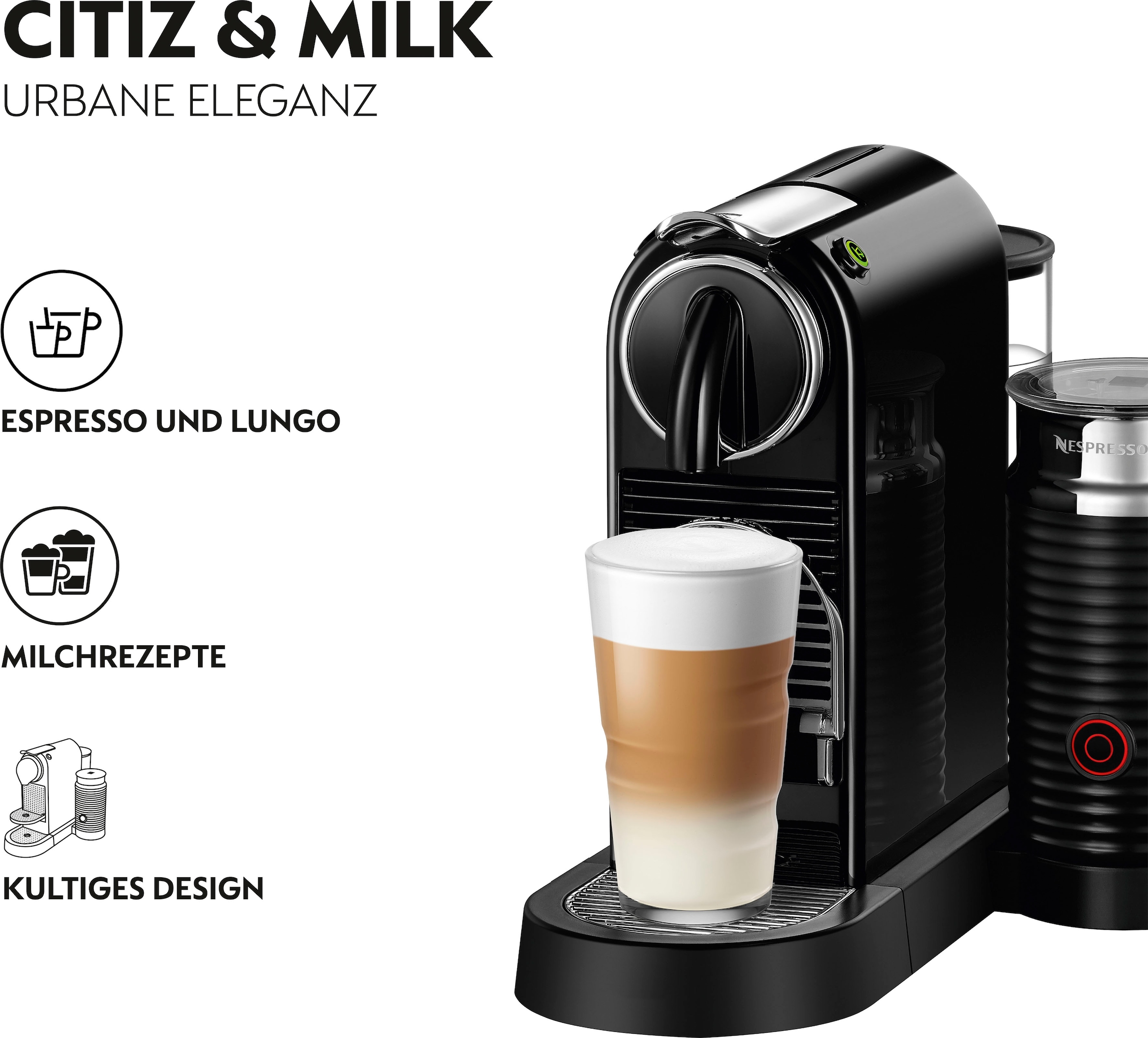 Nespresso Kapselmaschine »CITIZ 267.BAE mit XXL Aeroccino Schwarz«, mit Milchaufschäumer, Jahren 3 7 Garantie inkl. Kapseln EN Willkommenspaket DeLonghi, von