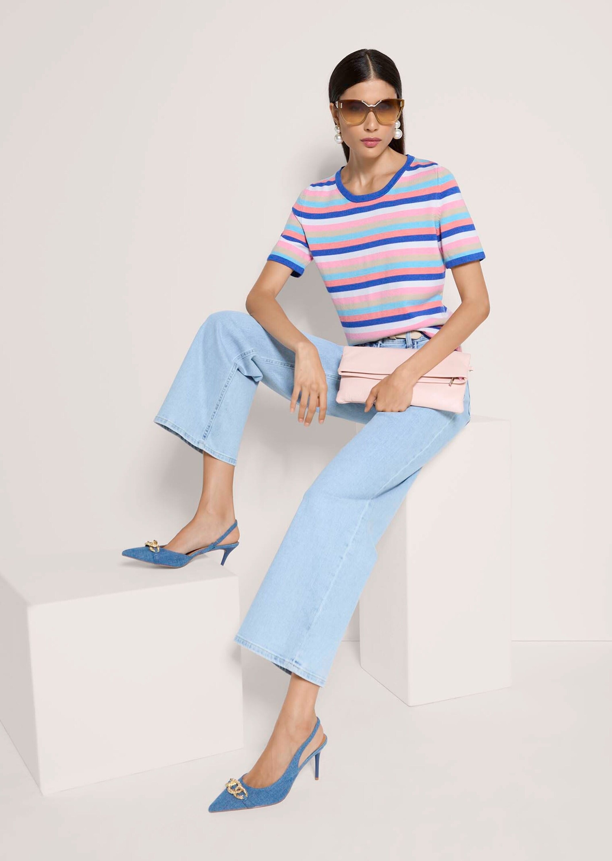 MADELEINE Longpullover »Glattstrickpullover Viskosepullover mit Streifen-Muster« Multicolour-Streifen