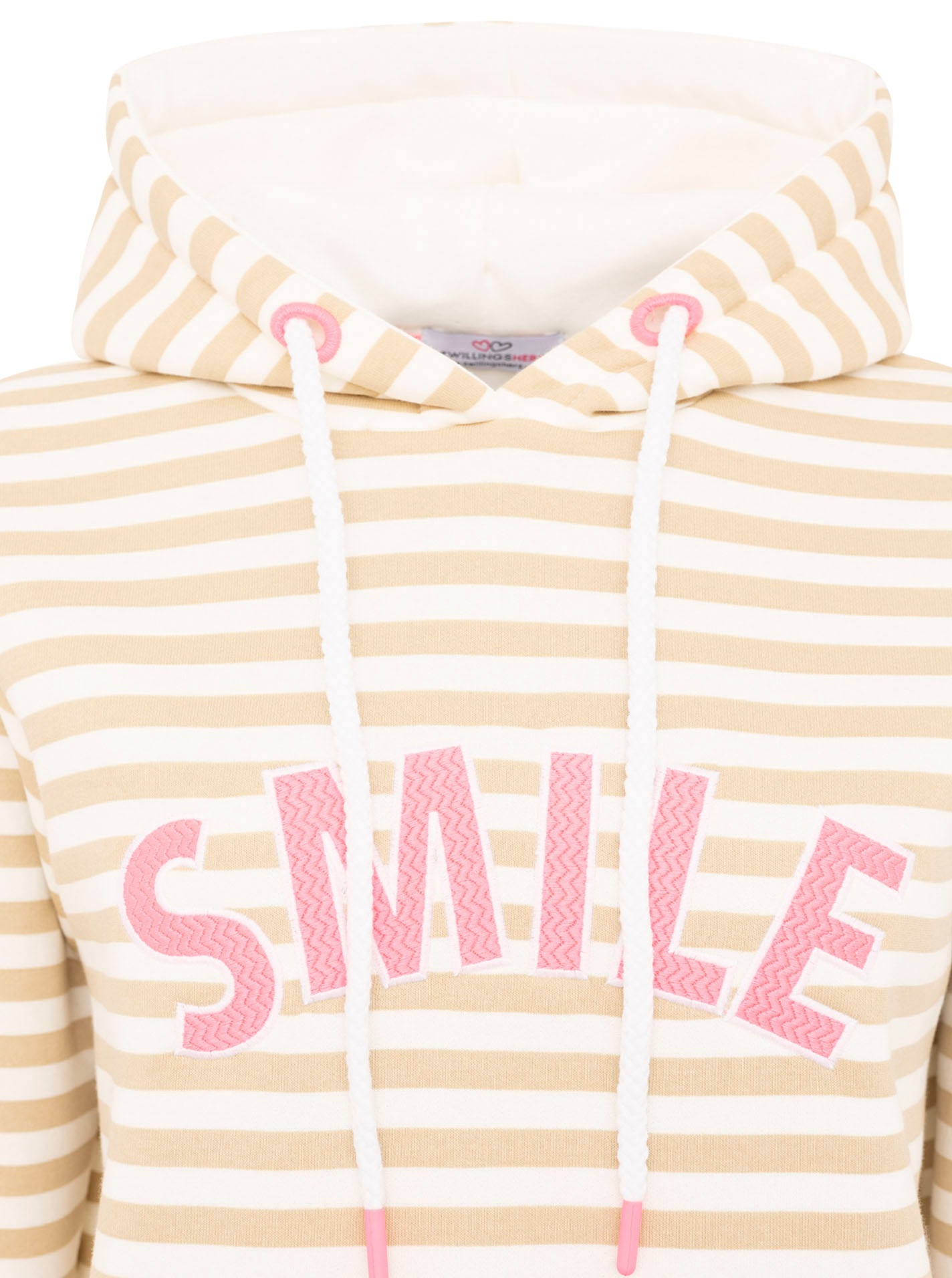 Zwillingsherz Kapuzensweatshirt »"Streifen Smile"«, gestreift, große "SMILE"- Stickerei, Kängurutasche