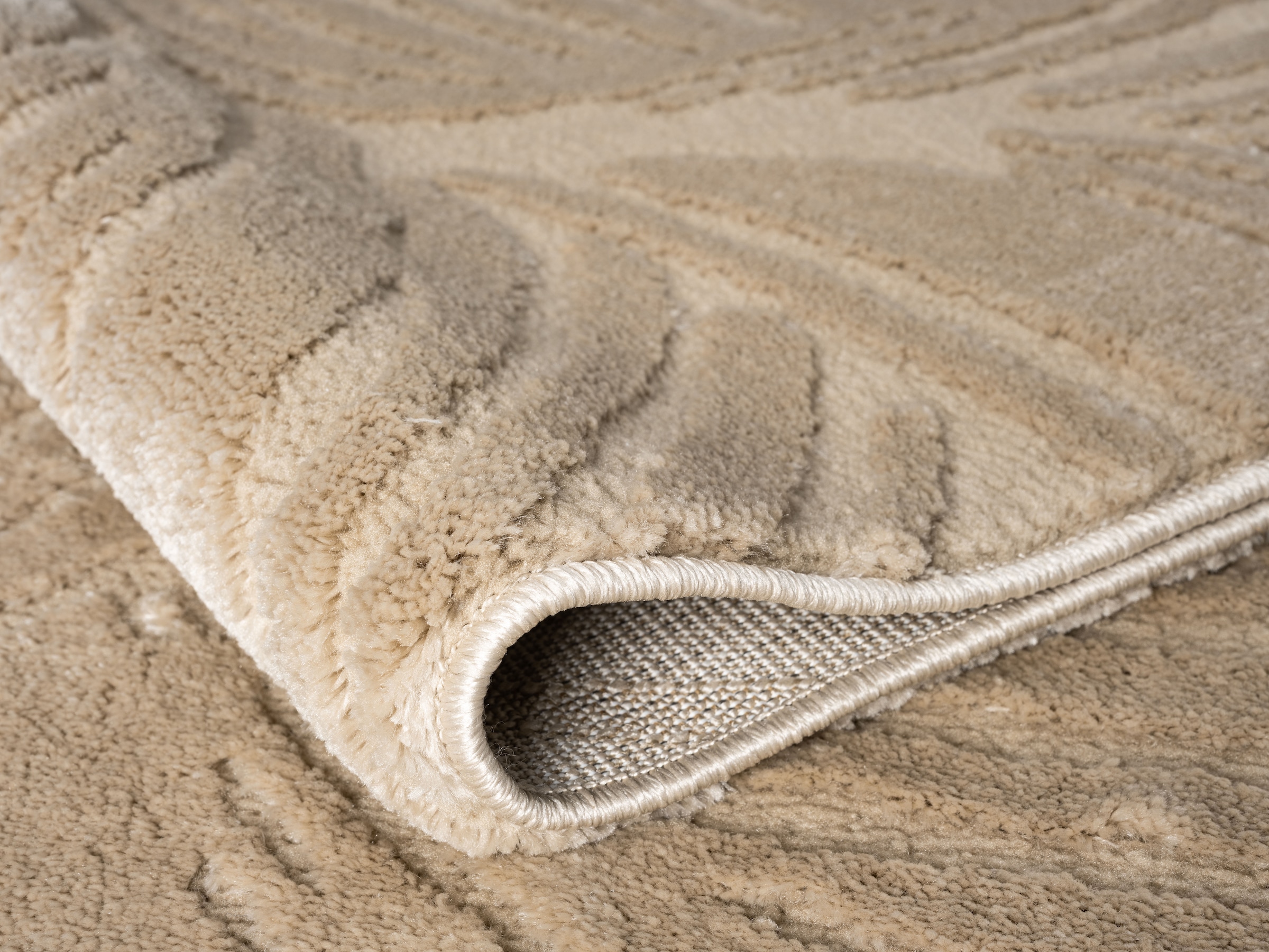 OTTO home Teppich »Samia, Hoch-Tief-Struktur« rechteckig 19 mm Höhe leichter Glanz, Floral, Blätter, Modern, Wohnzimmer, Schlafzimmer