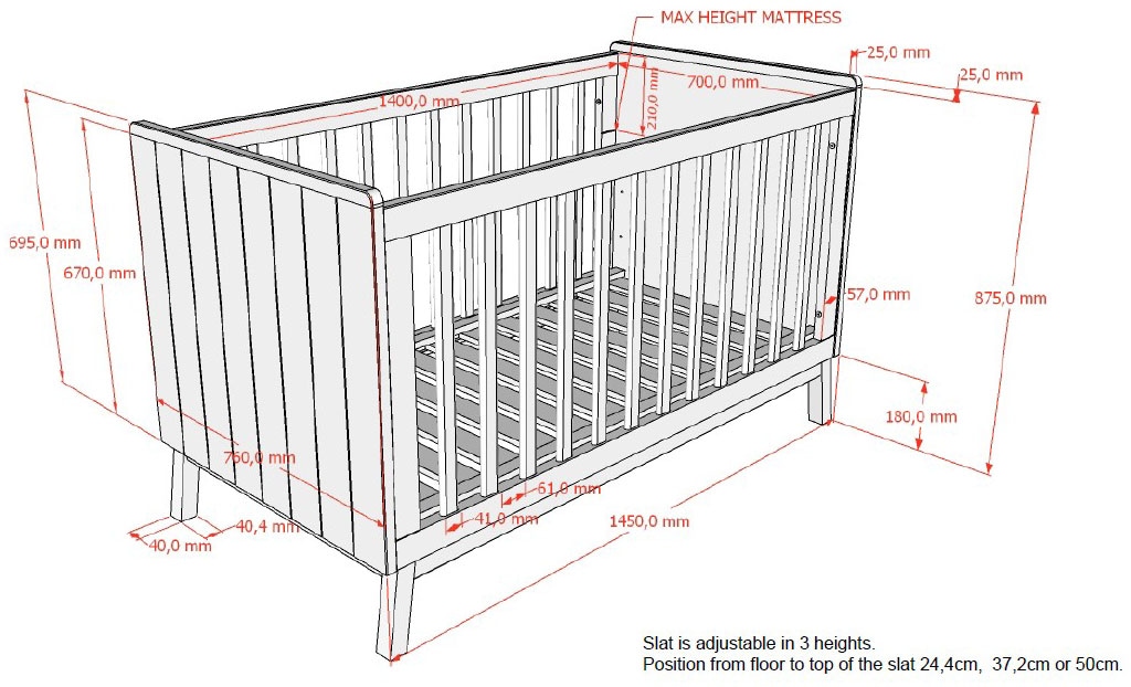 Vipack Babybett »Sezane 70x140 cm, in warmen Grau lackiert, Absatz nussbaumfarbig« mit 3-fach verstellbarem Lattenrost, später zum Junior-Bett umbaubar
