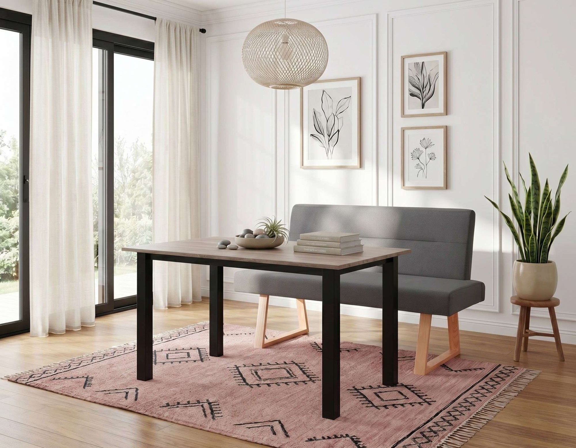 OTTO home Essbank »Emilia« Beine aus massiver Eiche, pflegeleichtem Webstoff Bezug, Breite 140 cm