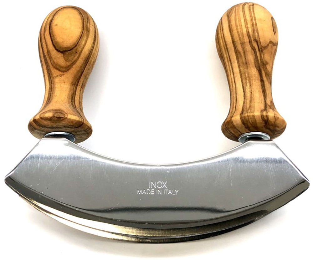 Olivenholz-erleben Wiegemesser »DESIGN mit gedrechselten Griffen aus Olivenholz«, (1 tlg.), Doppelklinge aus Edelstahl, gedrechselte Griffe, angenehme Haptik