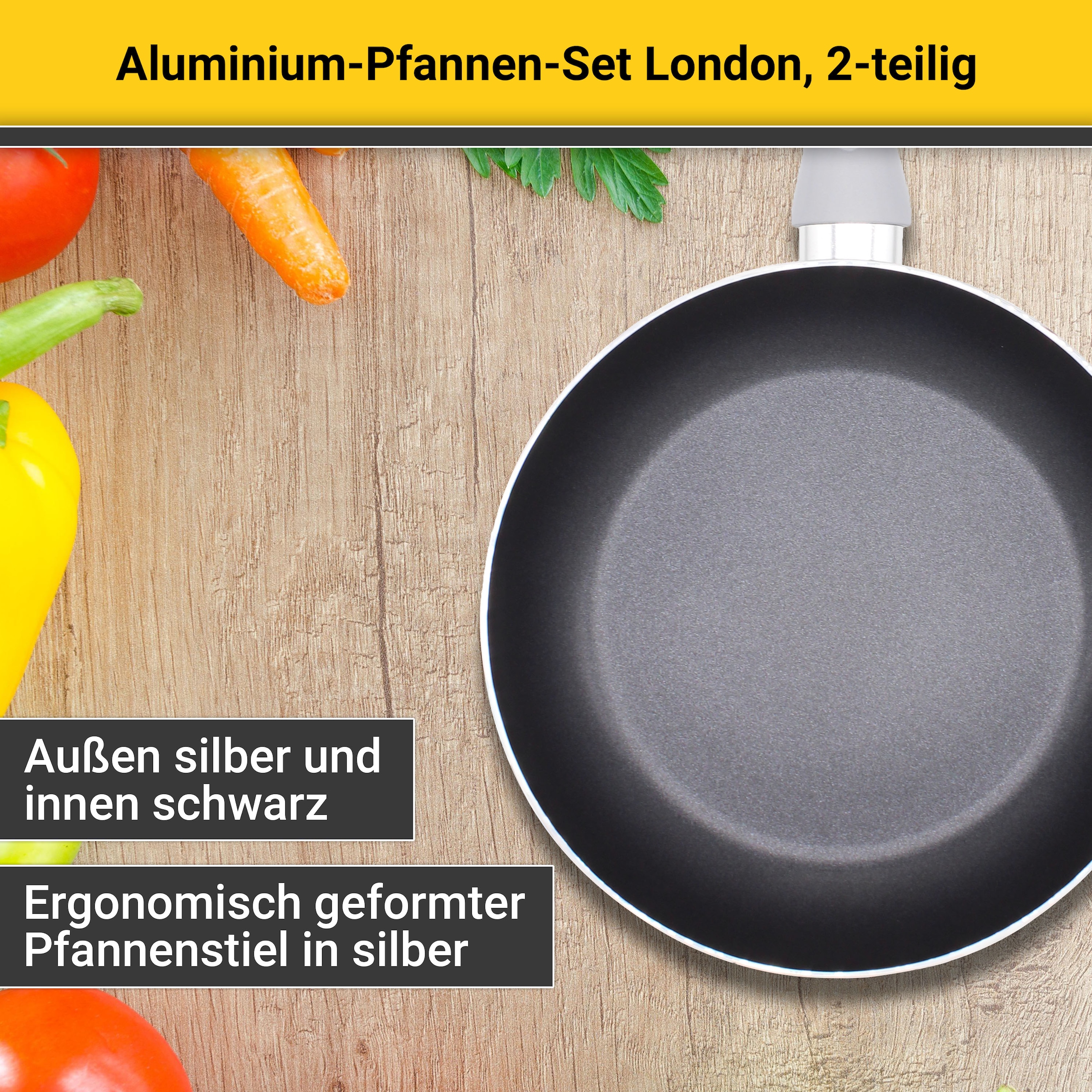 Krüger Pfannen-Set »London« Aluminium Set, 2 Stk. tlg. Ø 24/28 cm, Induktion