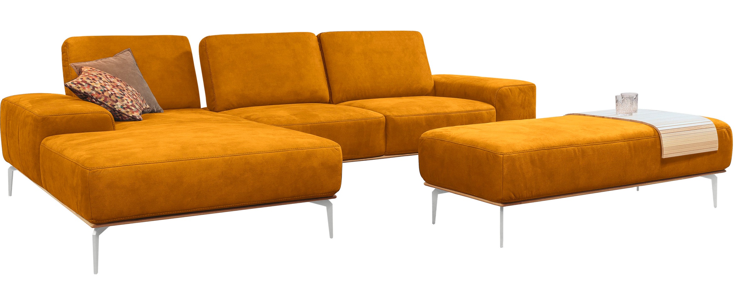 W.SCHILLIG Ecksofa »run, Designsofa mit tollem Sitzkomfort, bequem, L-Form«, mit elegantem Holzsockel, Füße in Chrom glänzend, Breite 319 cm