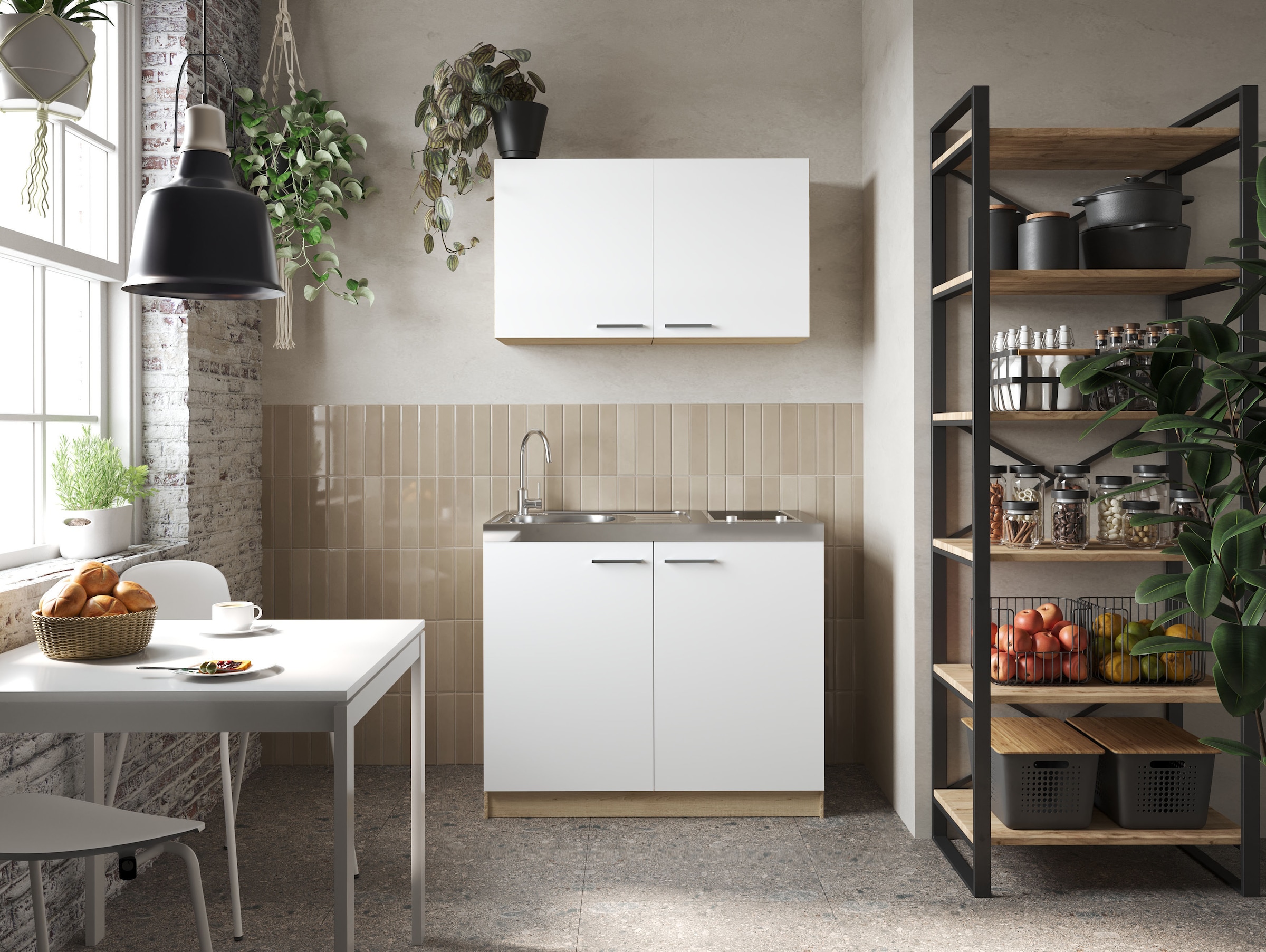 RESPEKTA Pantryküche »Merle« Breite 100 cm, Soft-Close, Spülenabdeckung mit Glaskeramikkochfeld