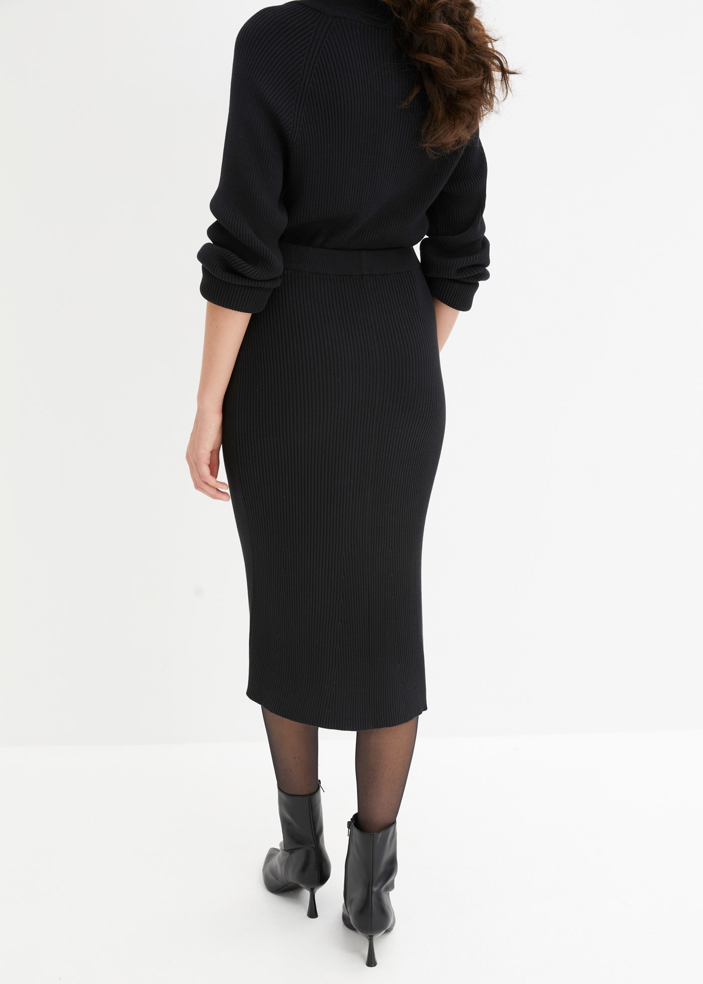 bonprix Strickrock aus Viskosemischung, körpernahe Passform, unifarben, mit Gummizug