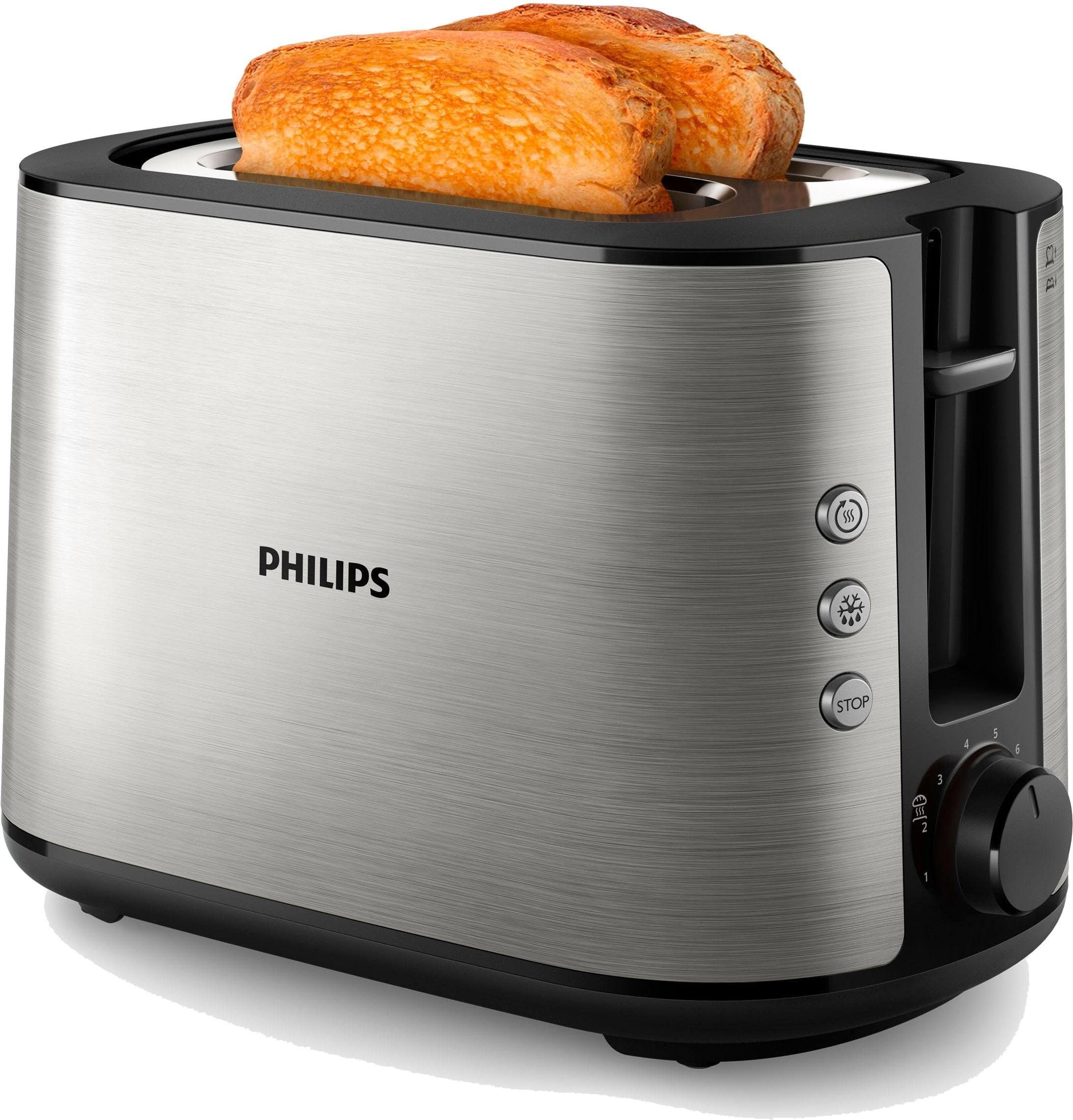 Philips Toaster "HD2650/90" 2 kurze Schlitze für 2 Scheiben 950 W integrierter Brötchenaufsatz und 8 Bräunungsstufen, edelstahl