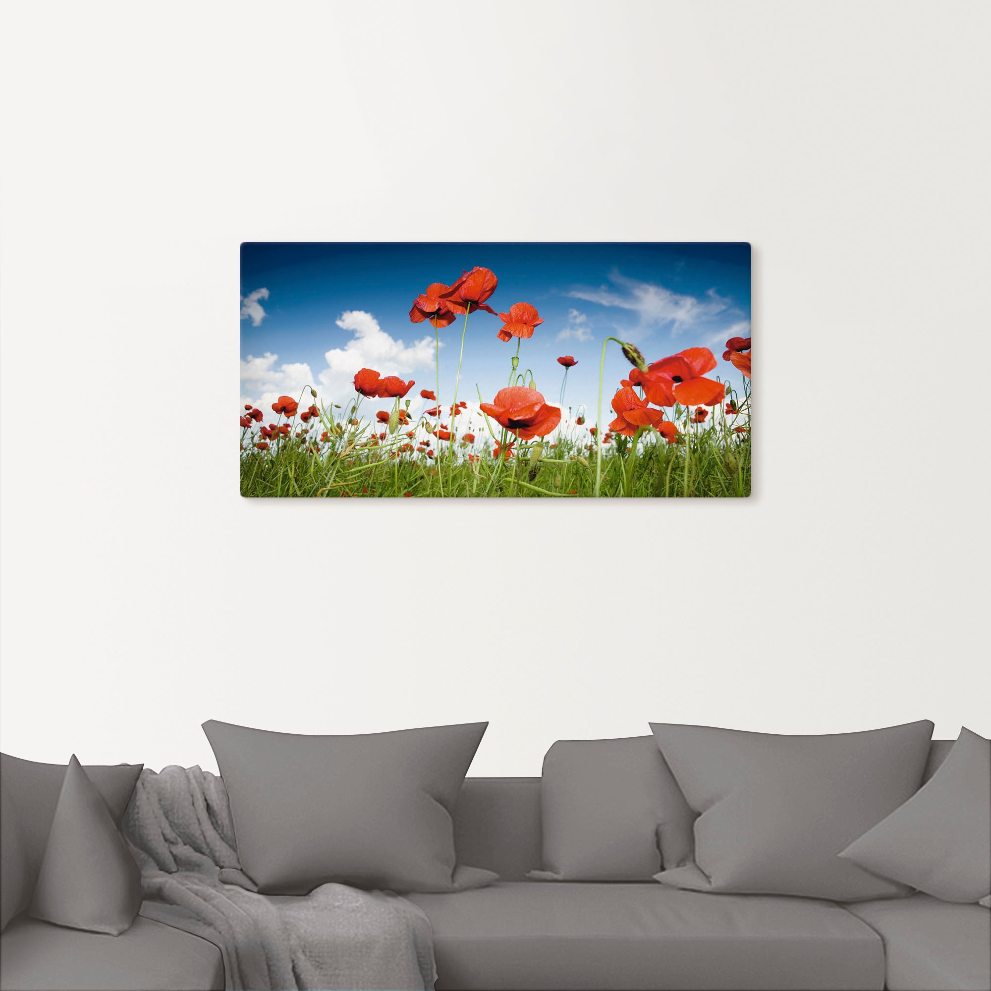Artland Wandbild »Feld mit Mohnblumen unter Himmel«, Blumenwiese, (1 St.),  als Alubild, Leinwandbild, Wandaufkleber oder Poster in versch. Größen auf  Rechnung kaufen