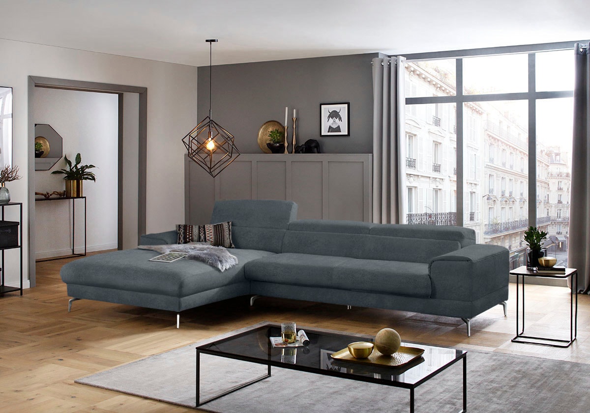 W.SCHILLIG Ecksofa »piedroo, Designsofa mit tollem Sitzkomfort, elegant und bequem, L-Form« Kopfteilverstellung, wahlweise mit Sitztiefenverstellung, Breite 343cm
