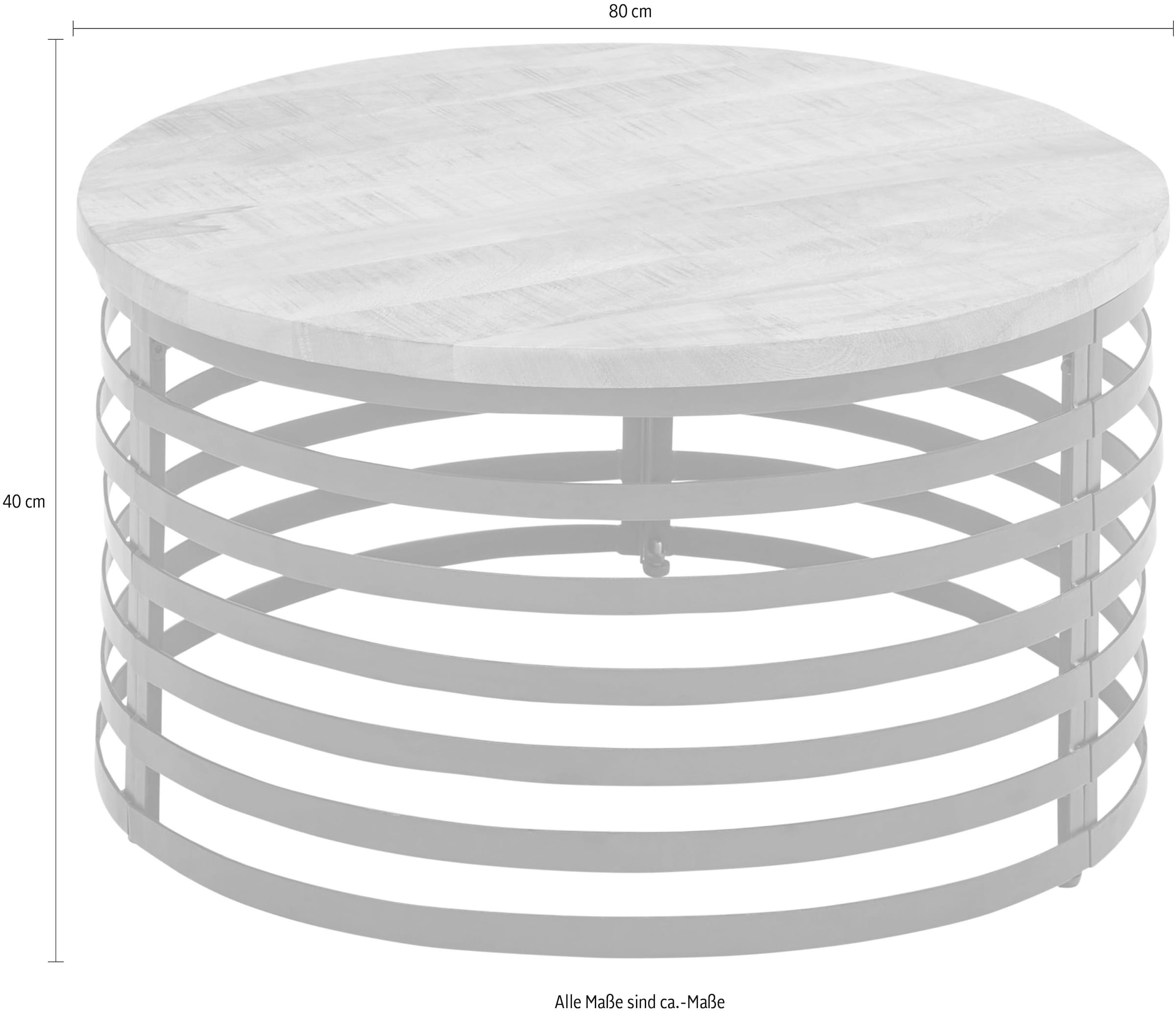 Stolkom Couchtisch »Marly Massivholztisch rund, Wohnzimmertisch, BxH 80x40 cm«, Formschönes Design, Gestell in Metall schwarz matt