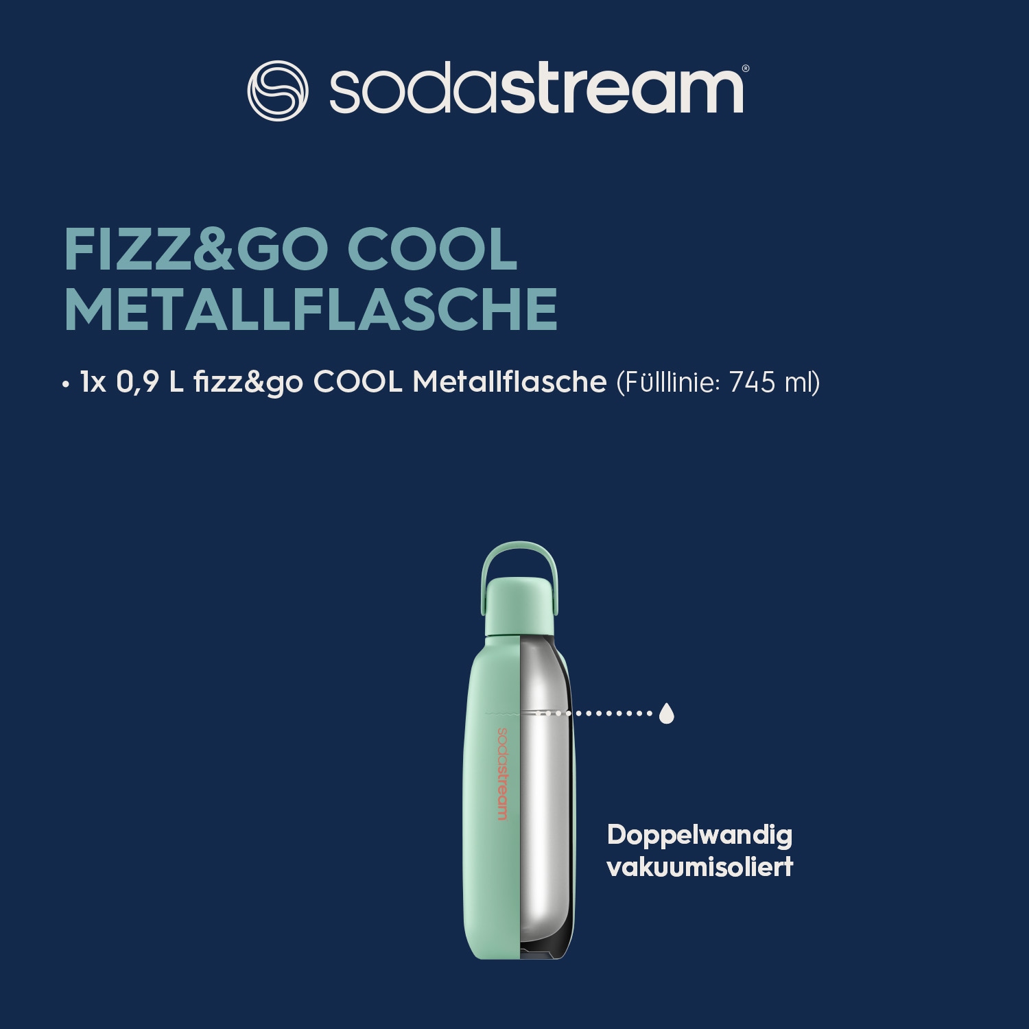 SodaStream Thermoflasche »Metallflasche Fizz&go COOL DWS, 0,9 l, Trinkflasche« kompatibel mit SodaStream DUO, E-DUO, TERRA, ART & ENSO Wassersprudler