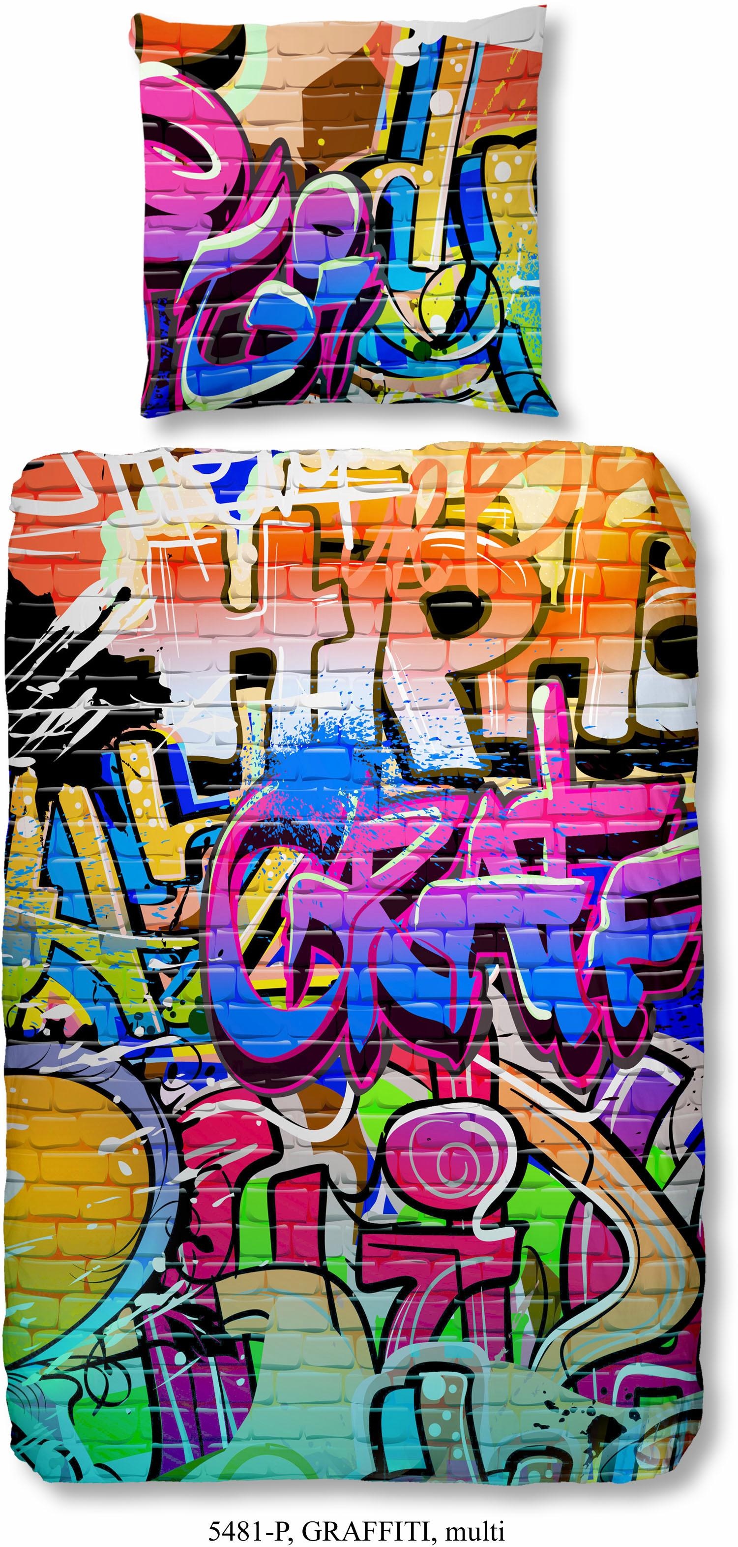 Kinderbettwäsche »Graffiti«, (2 tlg.), im Graffitidesign