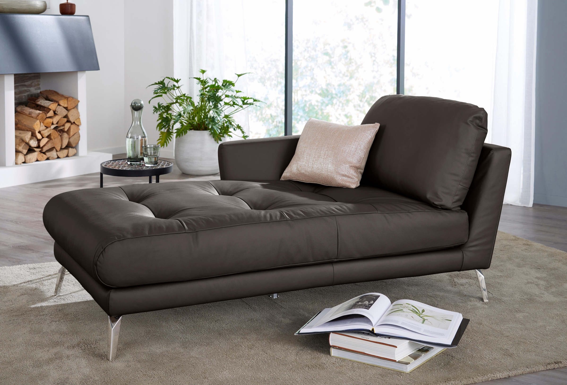 W.SCHILLIG Chaiselongue »softy«, mit dekorativer Heftung im Sitz, Füße Chrom glänzend