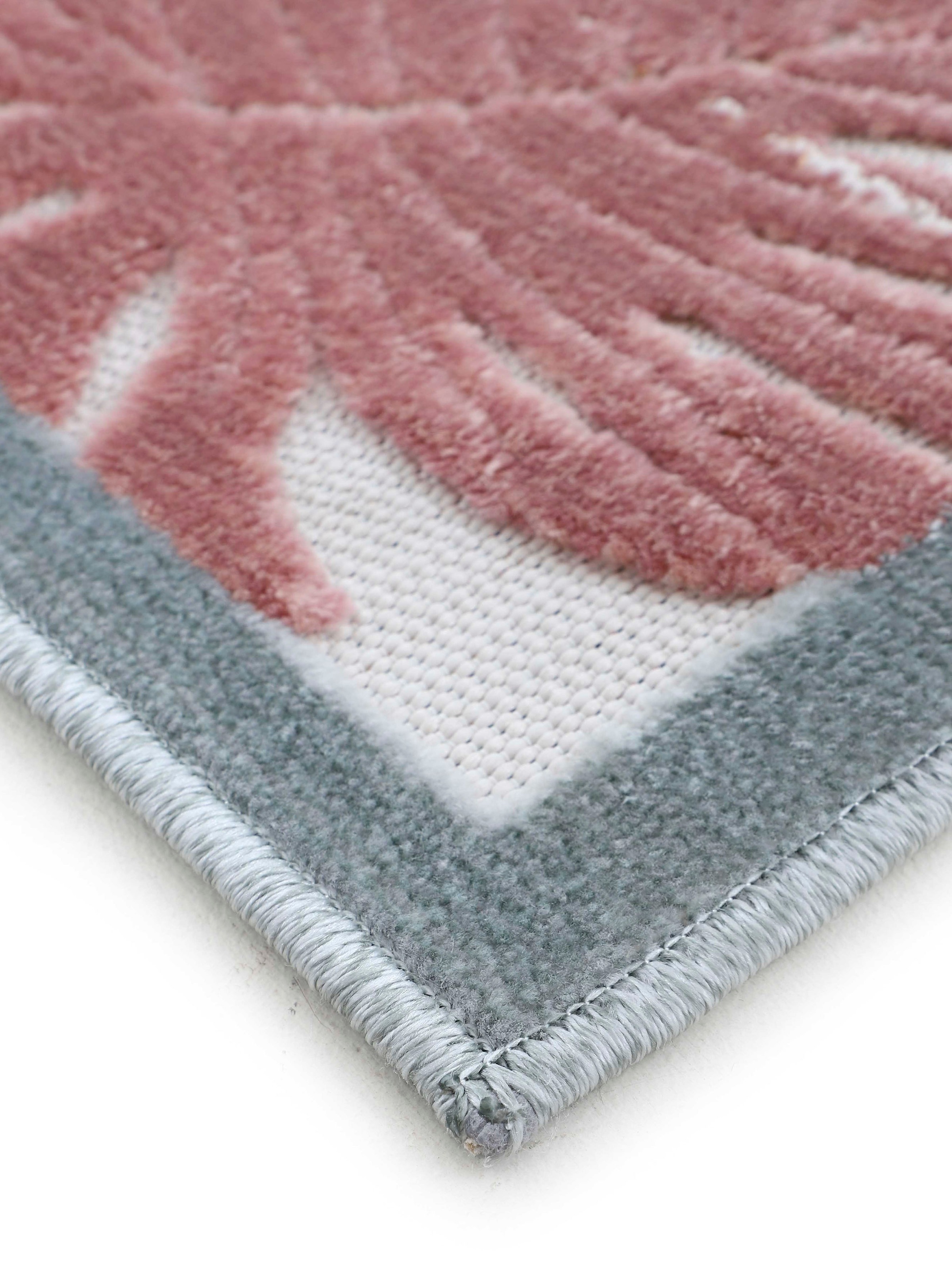 carpetfine Teppich »Deja 104«, rund, 4 mm Höhe, robustes Flachgewebe, Motiv- Floral Palmenblätter, Hoch-Tief Effekt