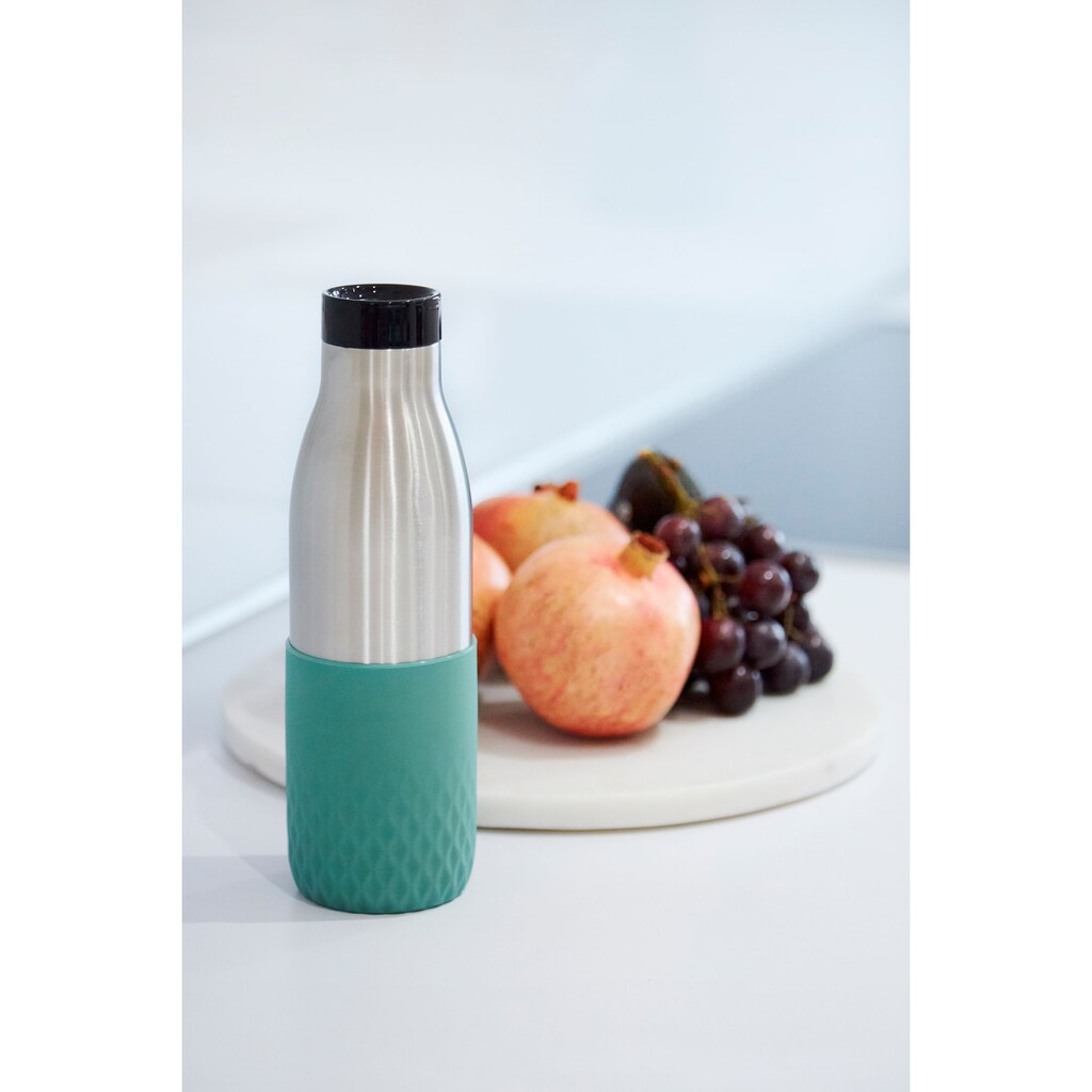 Emsa Trinkflasche »Bludrop Sleeve«, (1 tlg.), Edelstahl/Silikon, Quick-Press, 12h warm/24h kühl