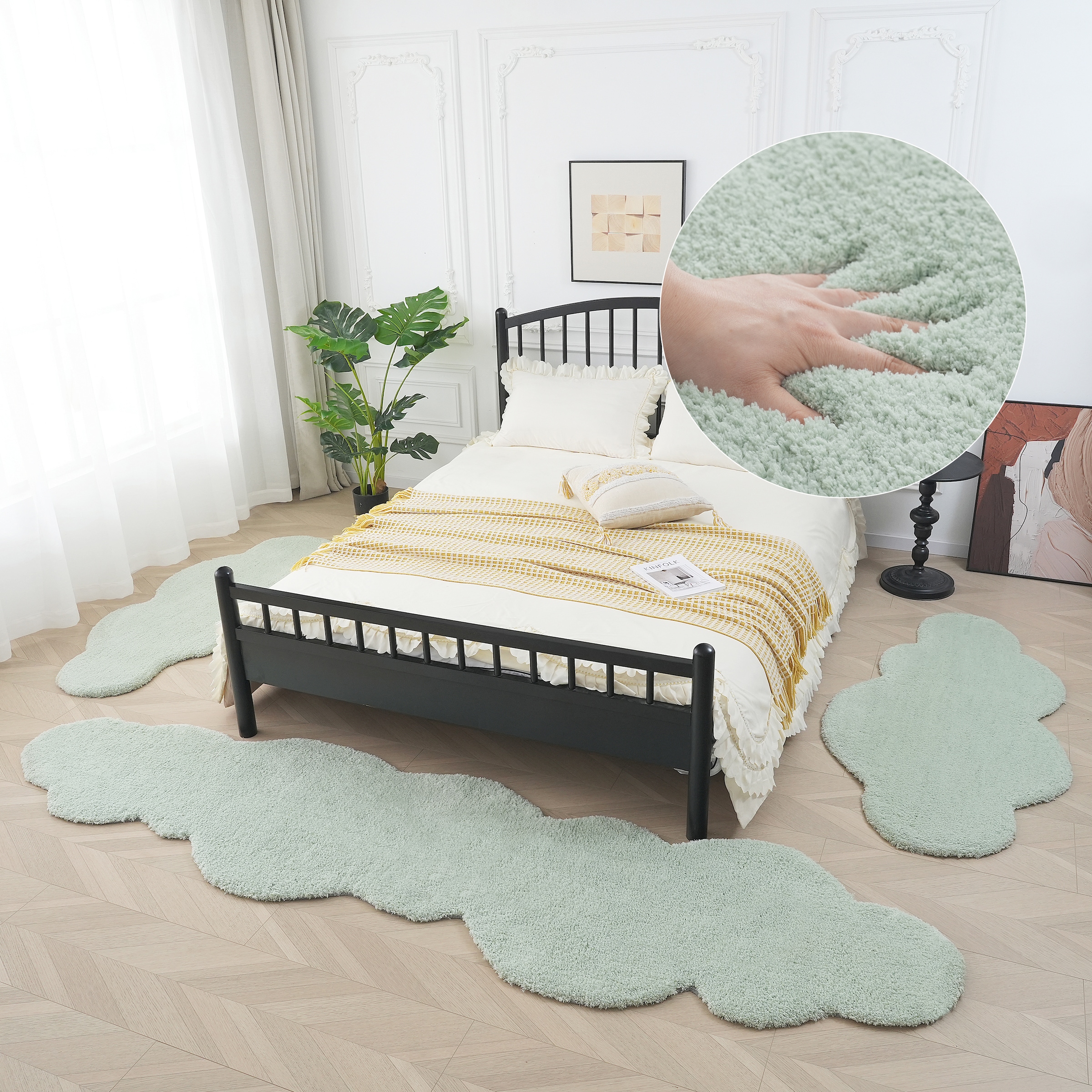 my home Bettumrandung »Microfaser Teppich Magong, besonders weich, sehr feiner Flor«, (3 tlg.), Wolkenform, uni Bettvorleger, Läufer-Set, Schlafzimmer, Kinderzimmer