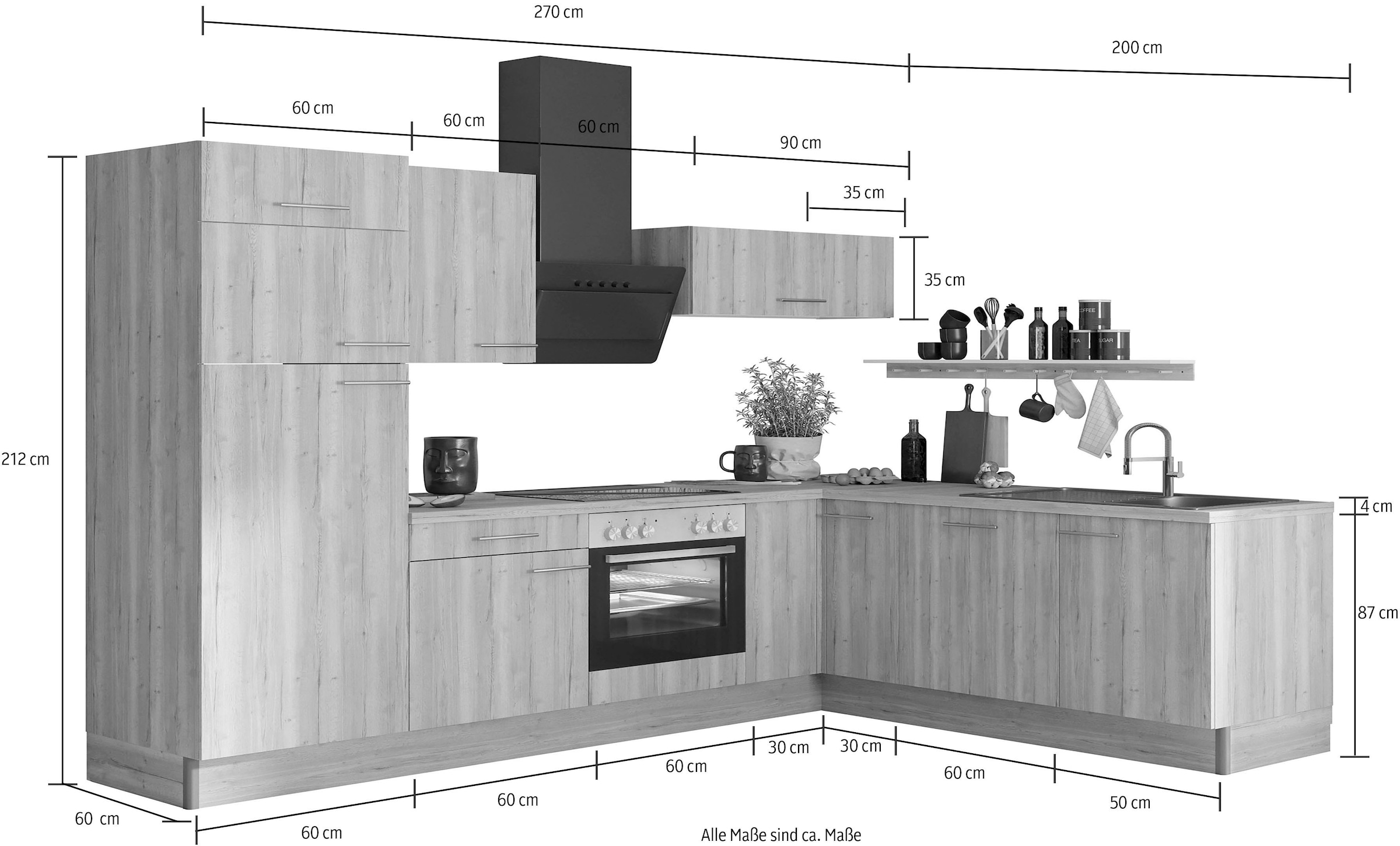 E-Geräten »Klara«, OPTIFIT mit 270 Raten wahlweise bestellen cm 200 Küche auf breit, x