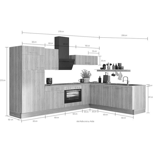 OPTIFIT Küche »Klara«, 270 x 200 cm breit, wahlweise mit E-Geräten auf  Raten bestellen