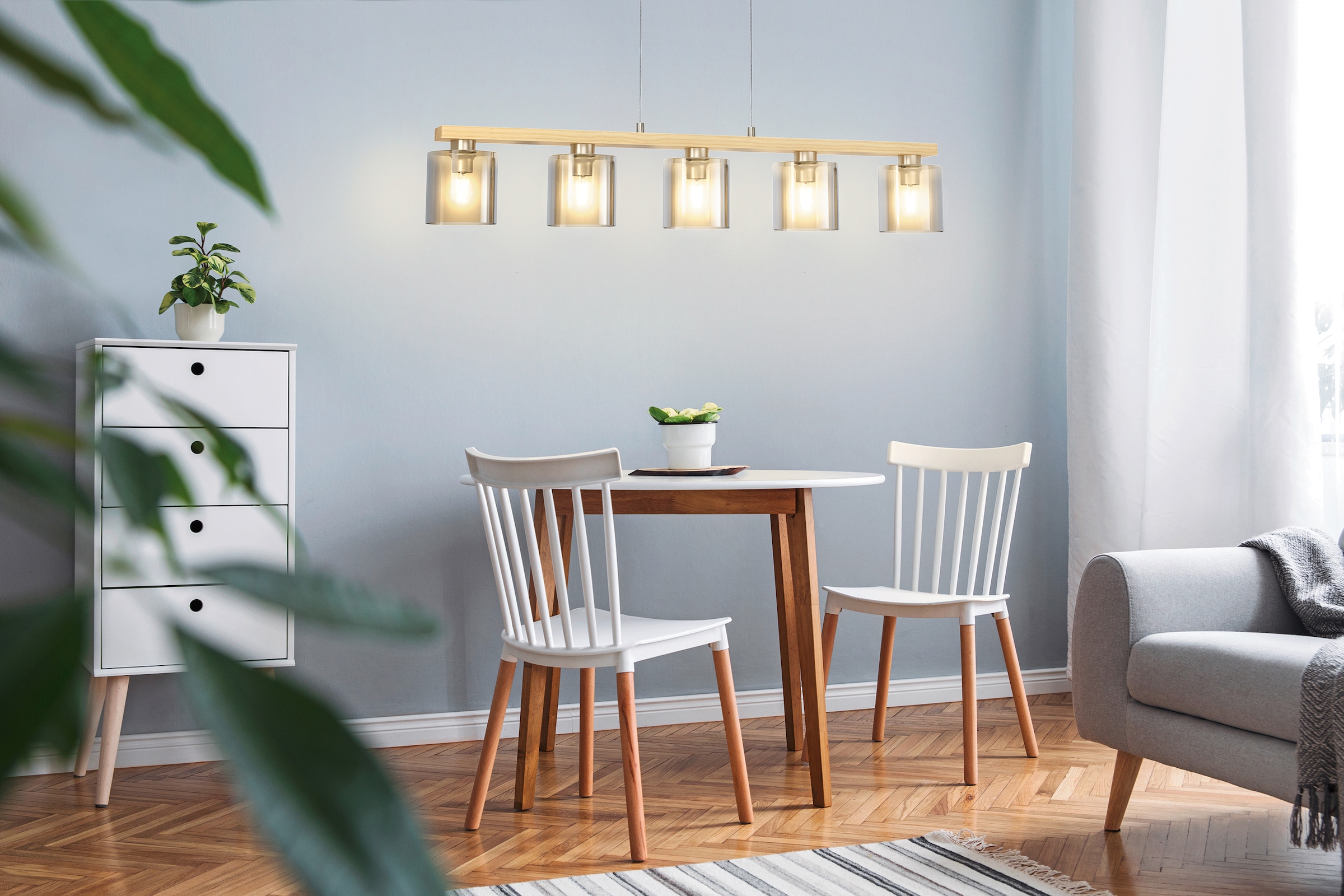 EGLO Hängeleuchte »CASTRALVO Pendellampe, Stahl, Holz und Glas, E27, IP20, Esszimmerlampe« E27 1 Stk. Hängelampe für Esszimmer, Küche oder Wohnzimmer