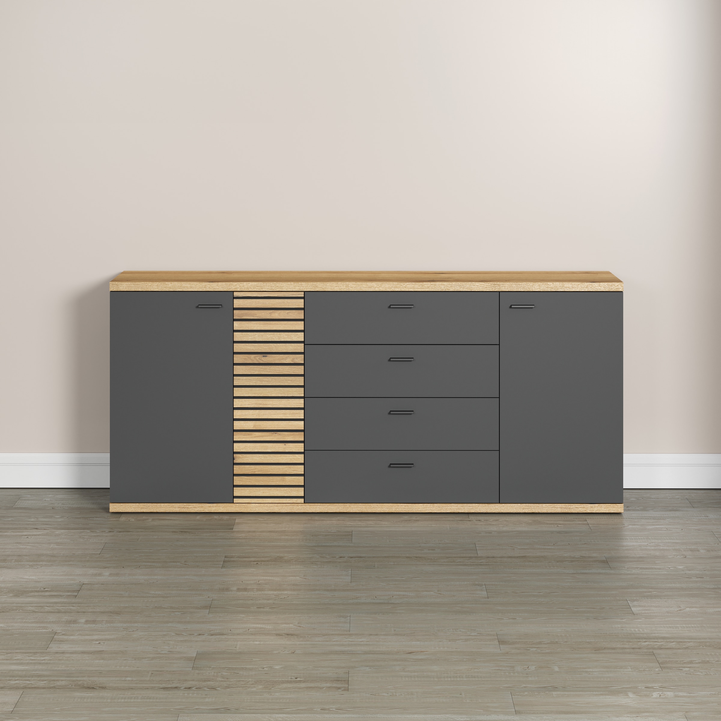 Sideboard »Galway«, Kommode mit angesagter Rillenoptik und Soft-Close - 186/42/85 cm