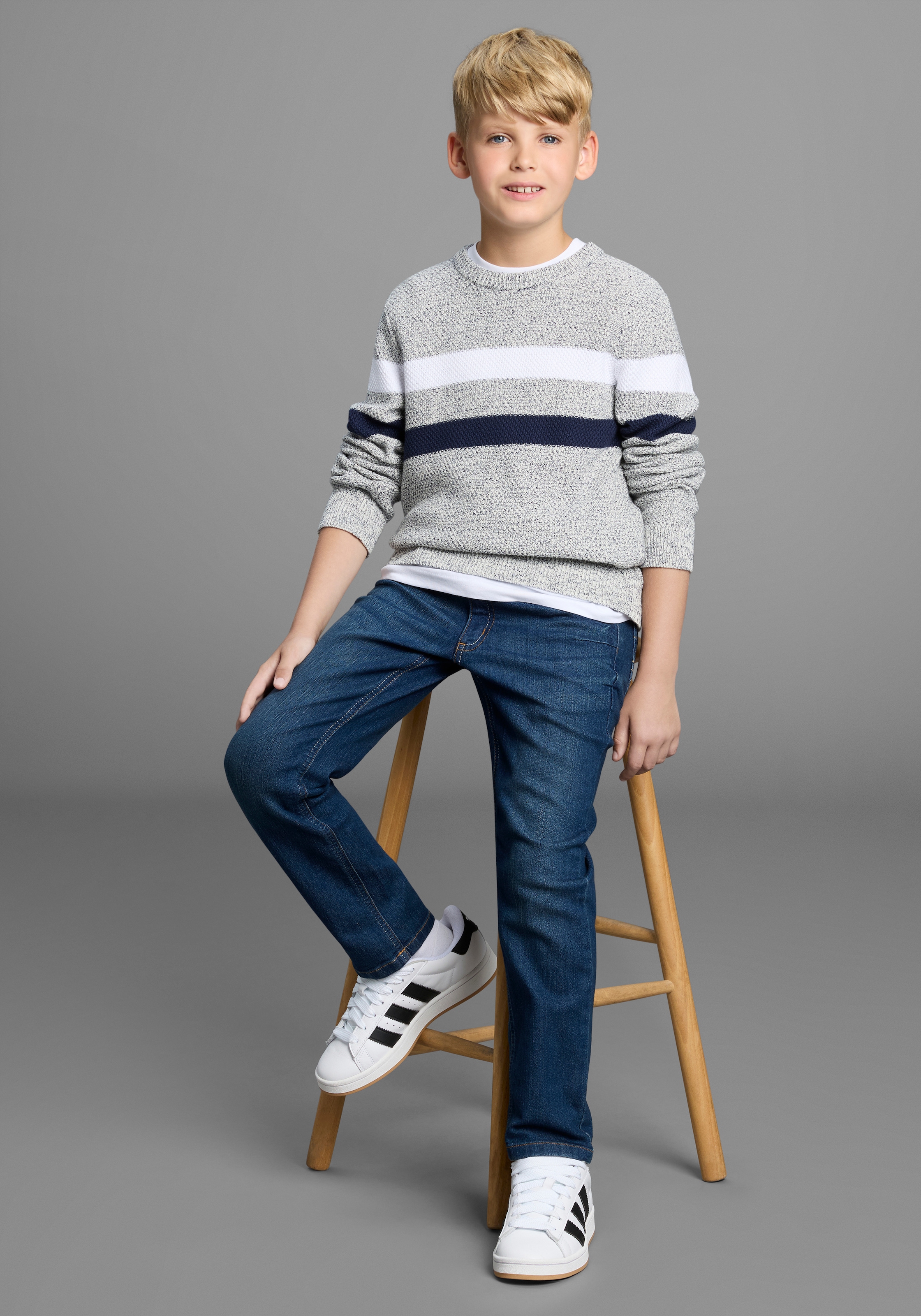 Bruno Banani Strickpullover »Ringelpullover in modischer Strickstruktur für Jungen« Für TEENS, Pullover in Melangeware