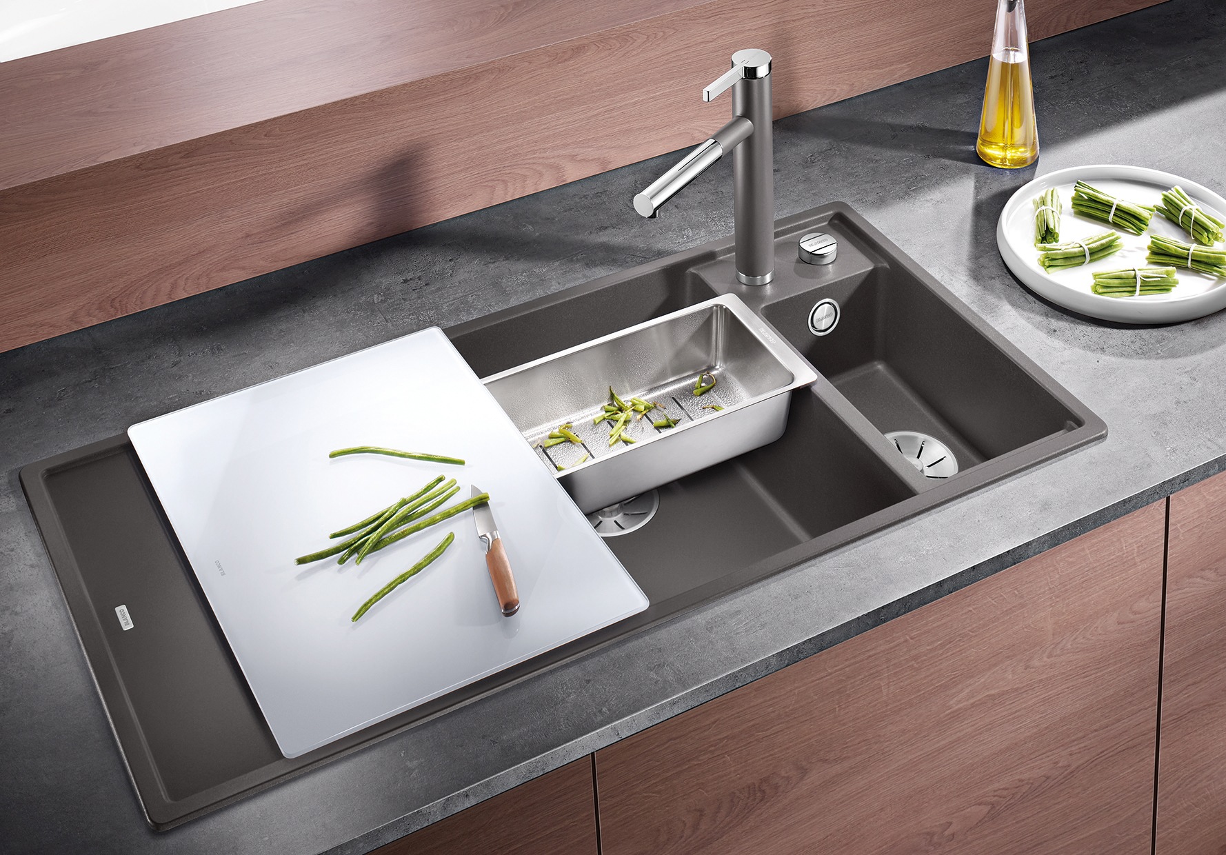Blanco Granitspüle »AXIA III 6 S«, aus SILGRANIT®, mit Glasschneidebrett und Edelstahlschale