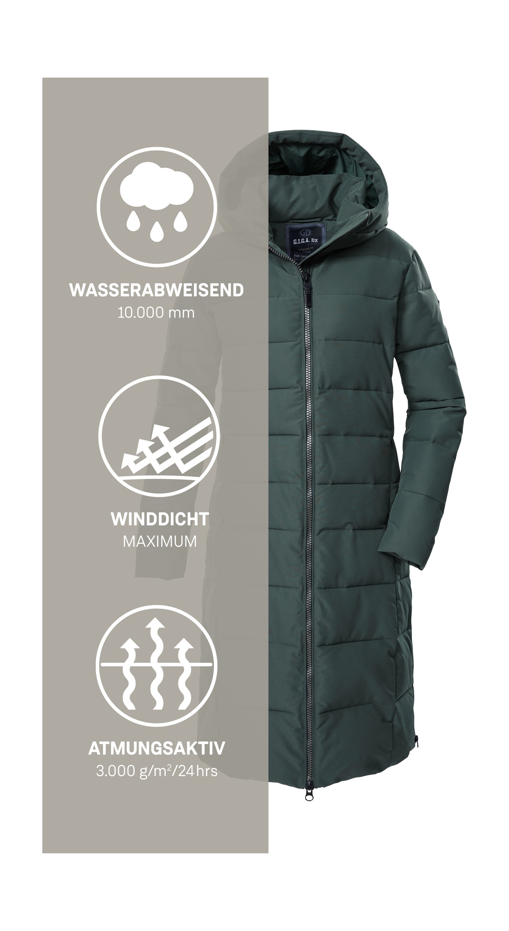 G.I.G.A. DX by killtec Steppmantel »GW 88 WMN QLTD CT«, Wasserabweisender, winddichter Mantel mit Daunenoptik und Kapuze