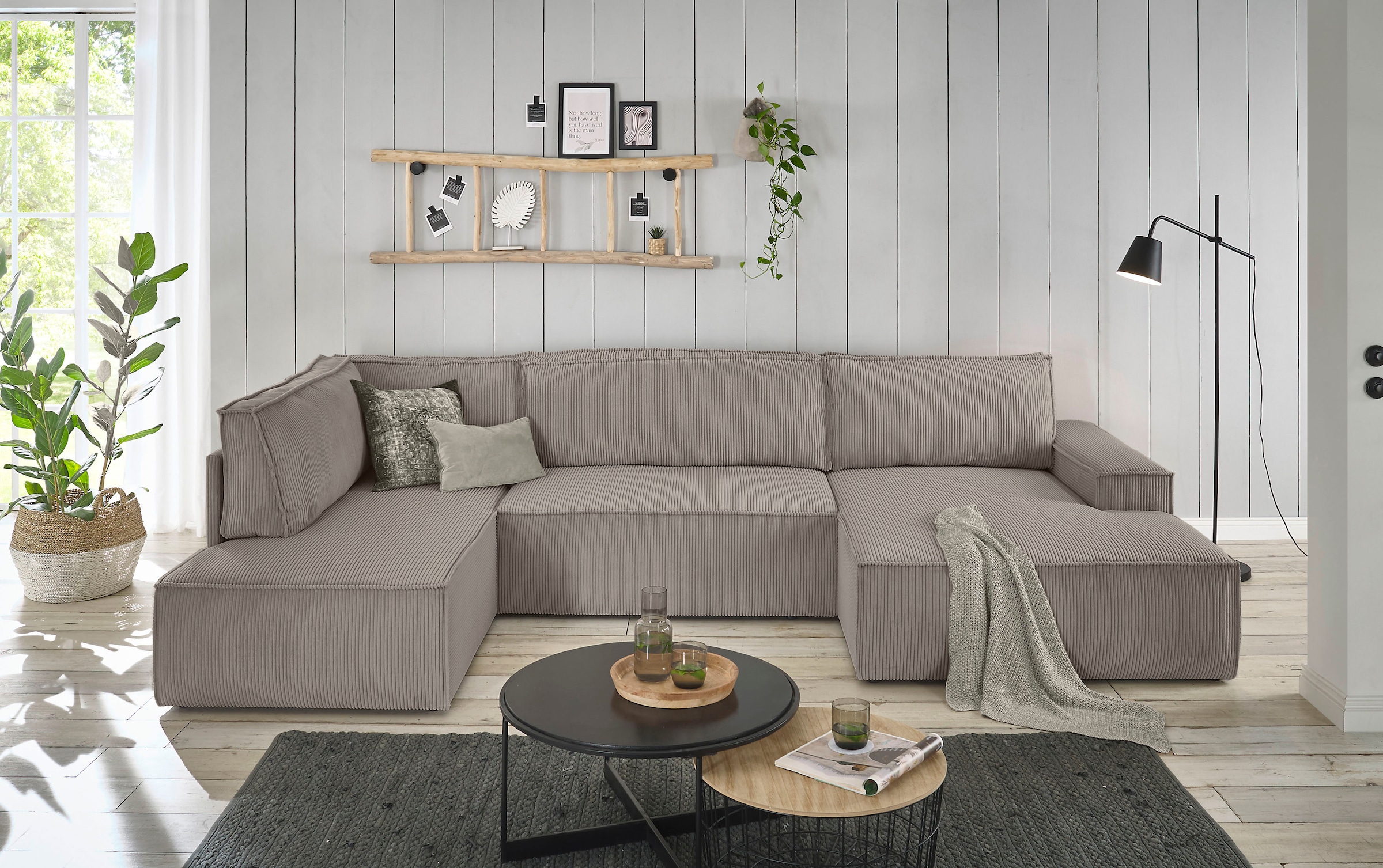 Home affaire Wohnlandschaft »SHERWOOD U-Form, 329 cm - OTTO. Verlässliche Qualität.« Schlaffunktion m. Bettkasten (194x139 cm), Cord, Vintage, Samtvelours