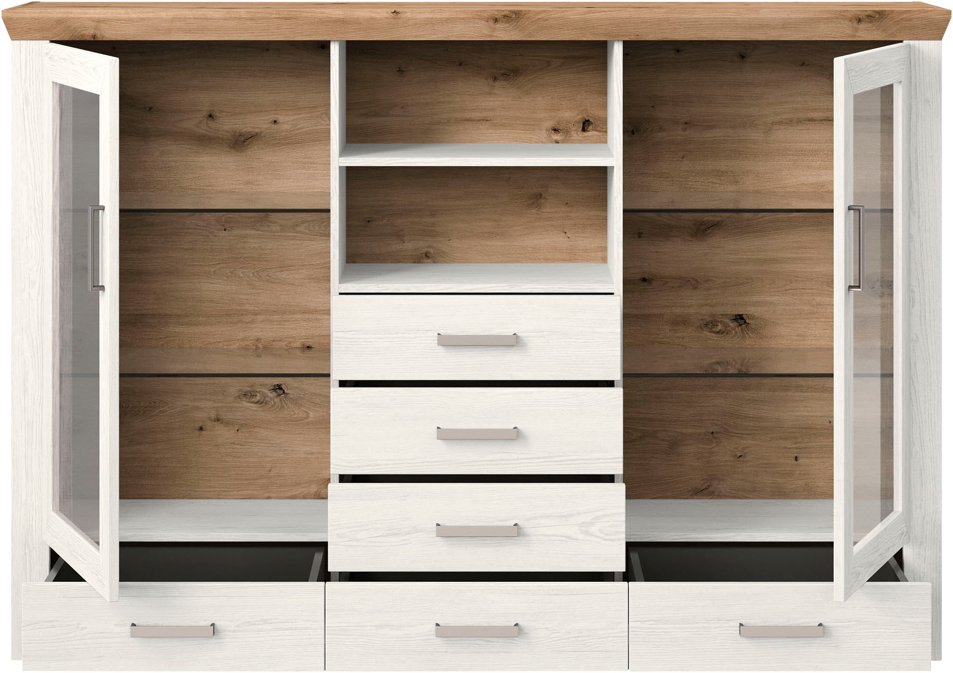 set one by Musterring Highboard »York«, Typ 56, mit Glastüren, Beleuchtung optional, B 184 cm