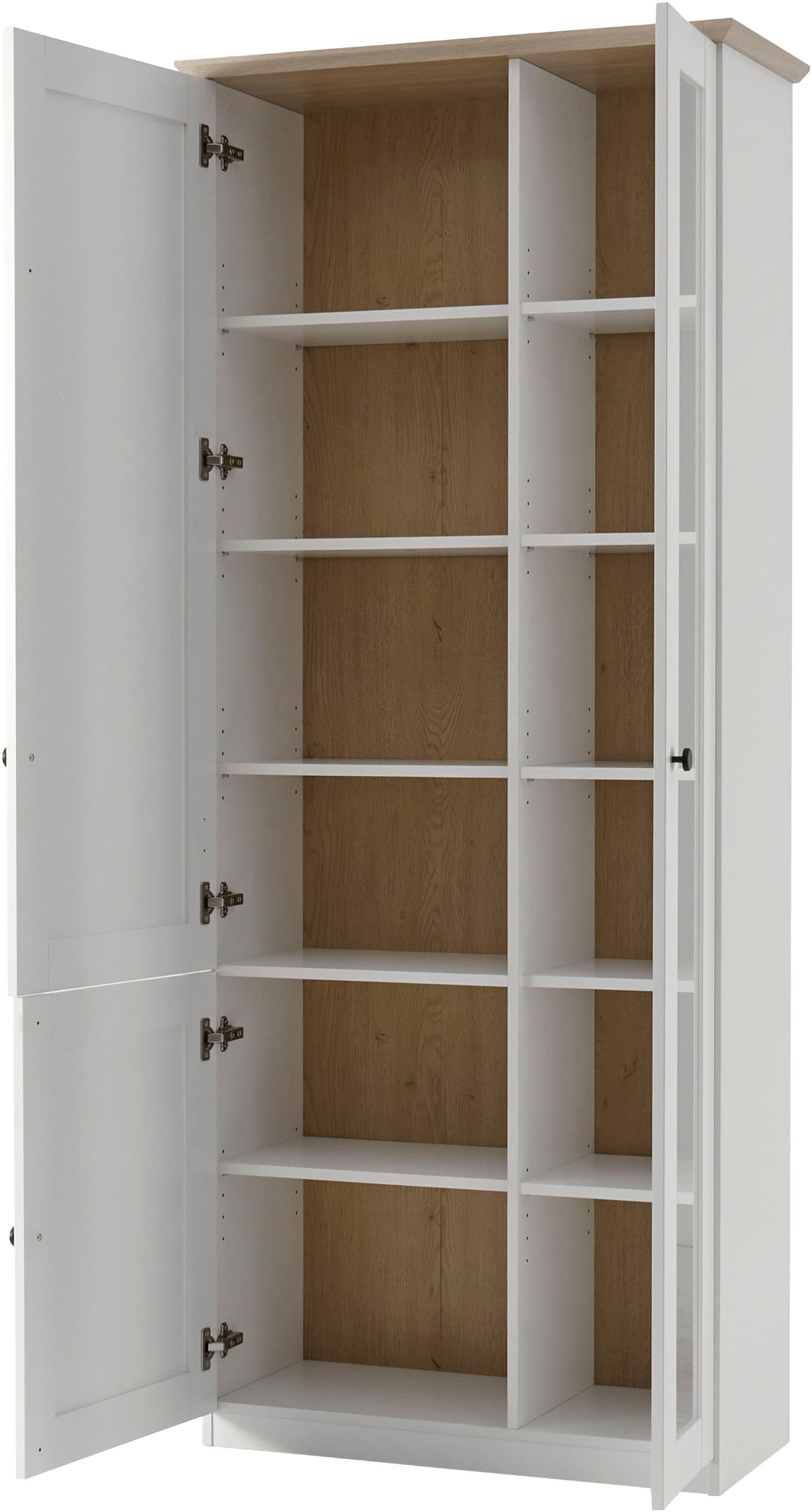 OTTO home Vitrine »Brest, Standvitrine im Landhausstil, Glasvitrine, Vitrinenschrank« schwarze Metallgriffe, ausreichend Stauraum, Glastür, 203 cm hoch