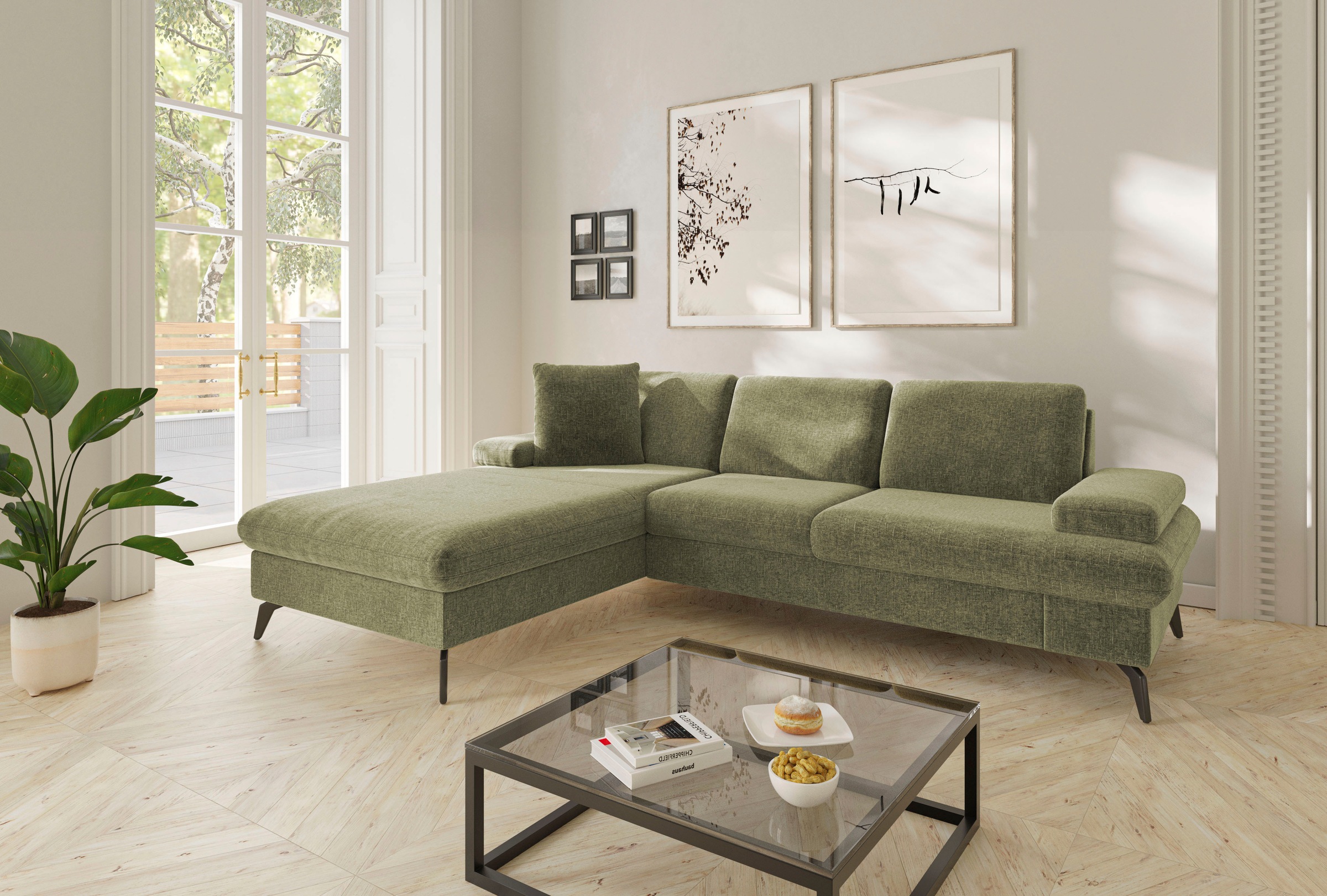 sit&more Ecksofa »Morris Jubi L-Form«, inkl. Armteilfunktion und 1 Zierkissen, wahlweise mit Bettfunktion