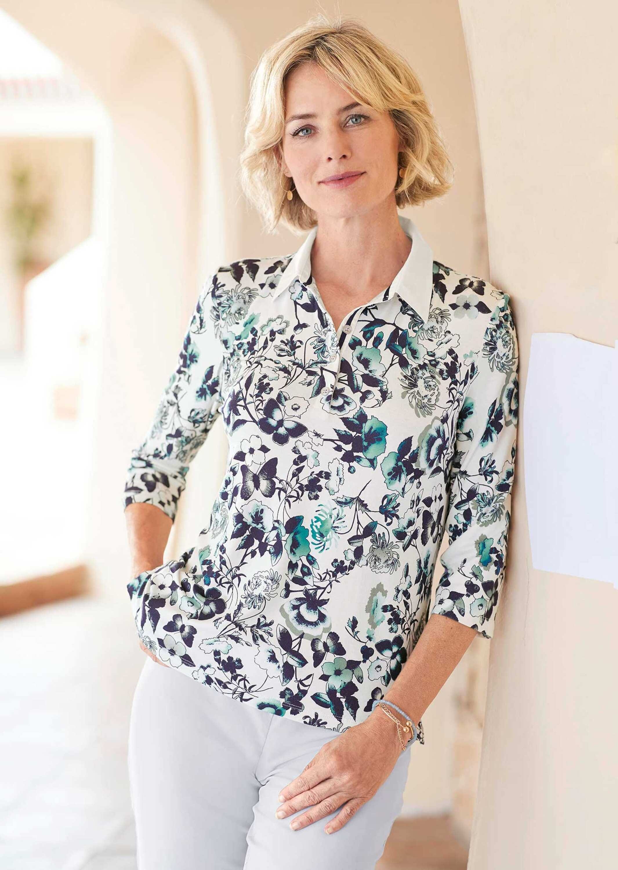 GOLDNER Poloshirt »Druckpoloshirt mit weißem Kontrastkragen« Kontrastverarbeitung