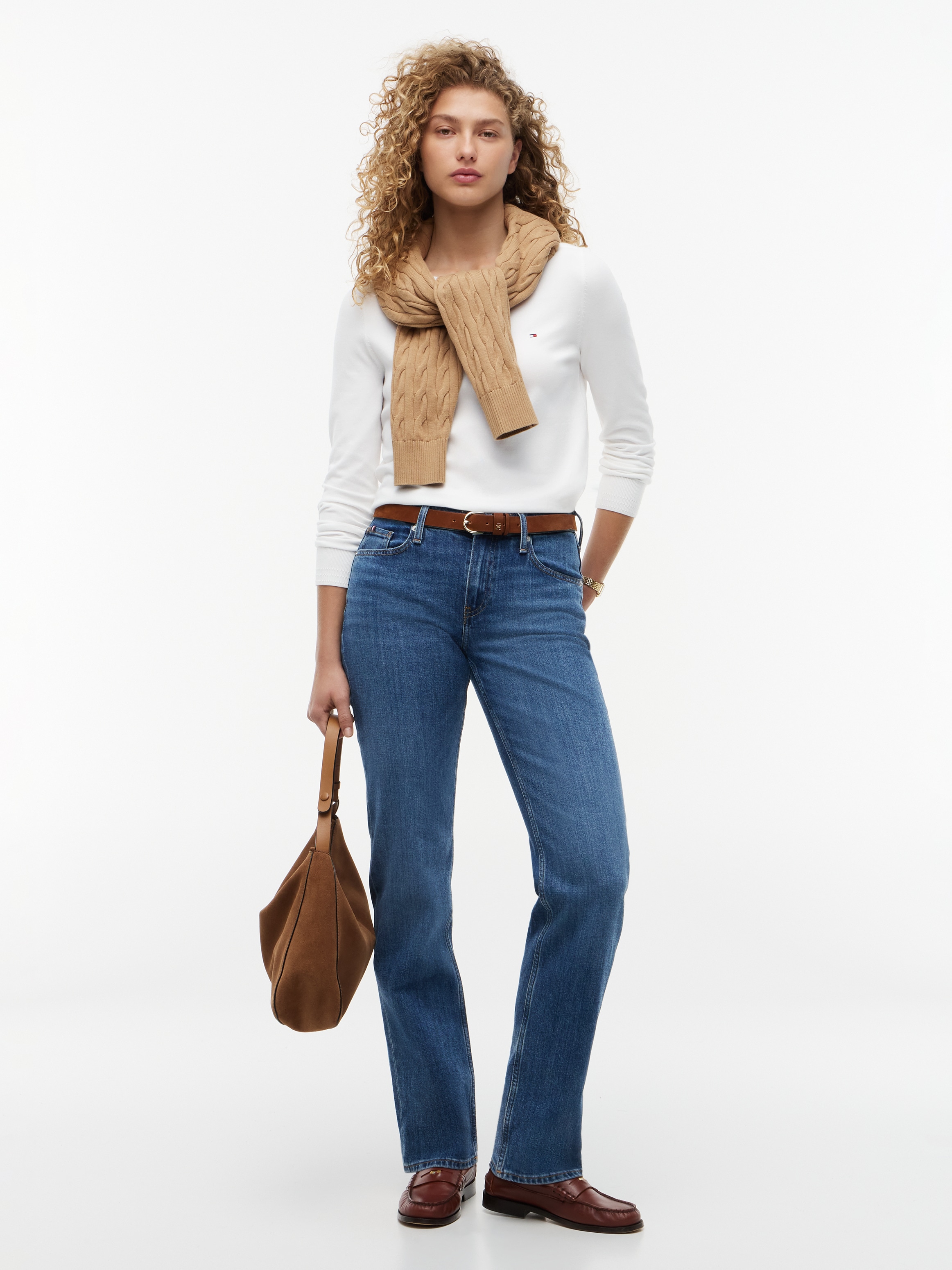 Tommy Hilfiger Strickpullover »CO JERSEY STITCH V-NECK SWEATER« mit Tommy Hilfiger Logo-Flag, U-Boot-Ausschnitt