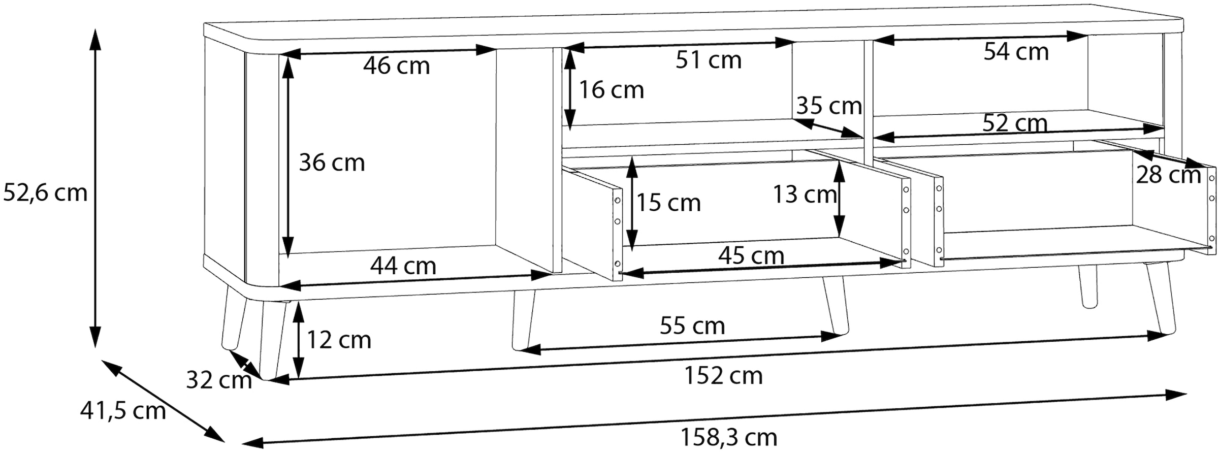 FORTE TV-Board »Fixsmile«, modernes TV Board, Echtholzbein, Strukturfront