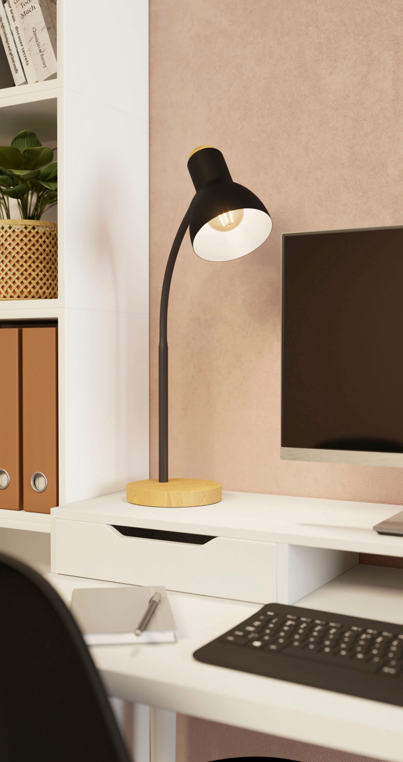 EGLO Tischleuchte »VERADAL Tischlampe, Holz, Kunststoff und Stahl, E27, IP20, Lampe«, Leuchtmittel E27 | Leuchtmittel wechselbar-ohne Leuchtmittel, Tischleuchte, Tischlampe, schwarz, braun, 1X40W exkl.