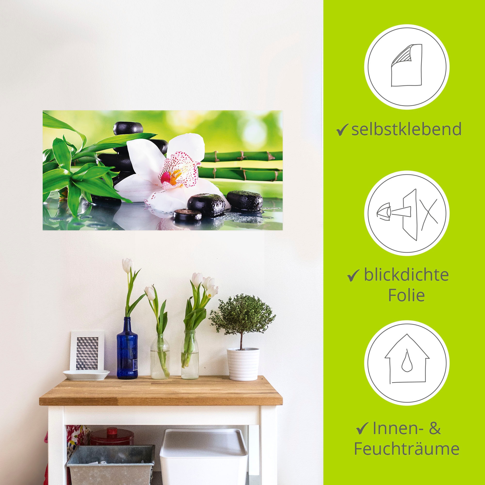 Artland Wandbild »Spa Steine Bambus Zweige Orchidee«, Zen, (1 St.), als Alubild, Outdoorbild, Leinwandbild, Poster, Wandaufkleber