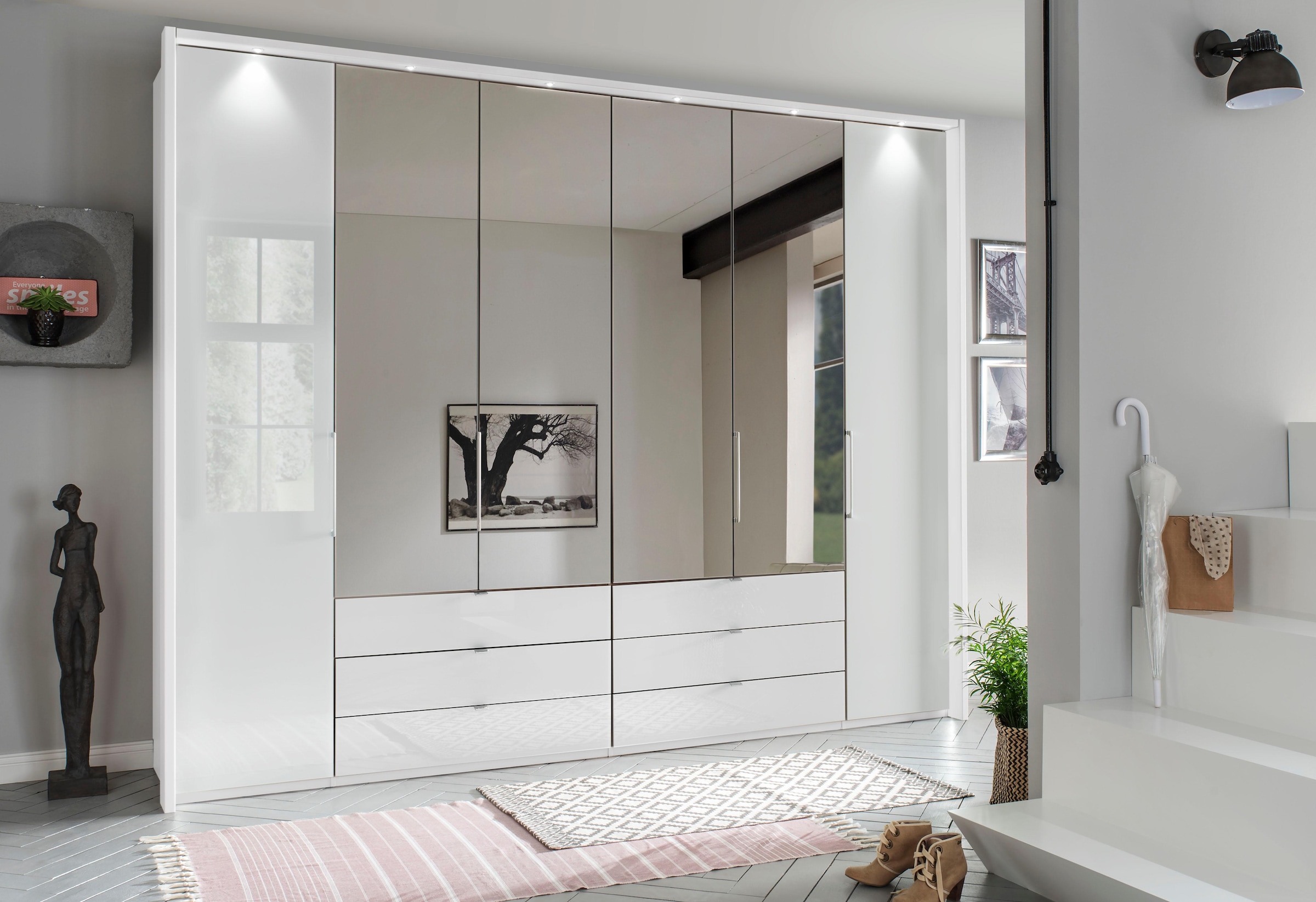 WIEMANN Falttürenschrank »Kansas, Kleiderschrank, Schrank, Wäscheschrank, mit Glas und Spiegel« 2 Breiten, MADE IN GERMANY,  inkl. gepämpften Schubkästen und Türen, mit Panoramaöffnung