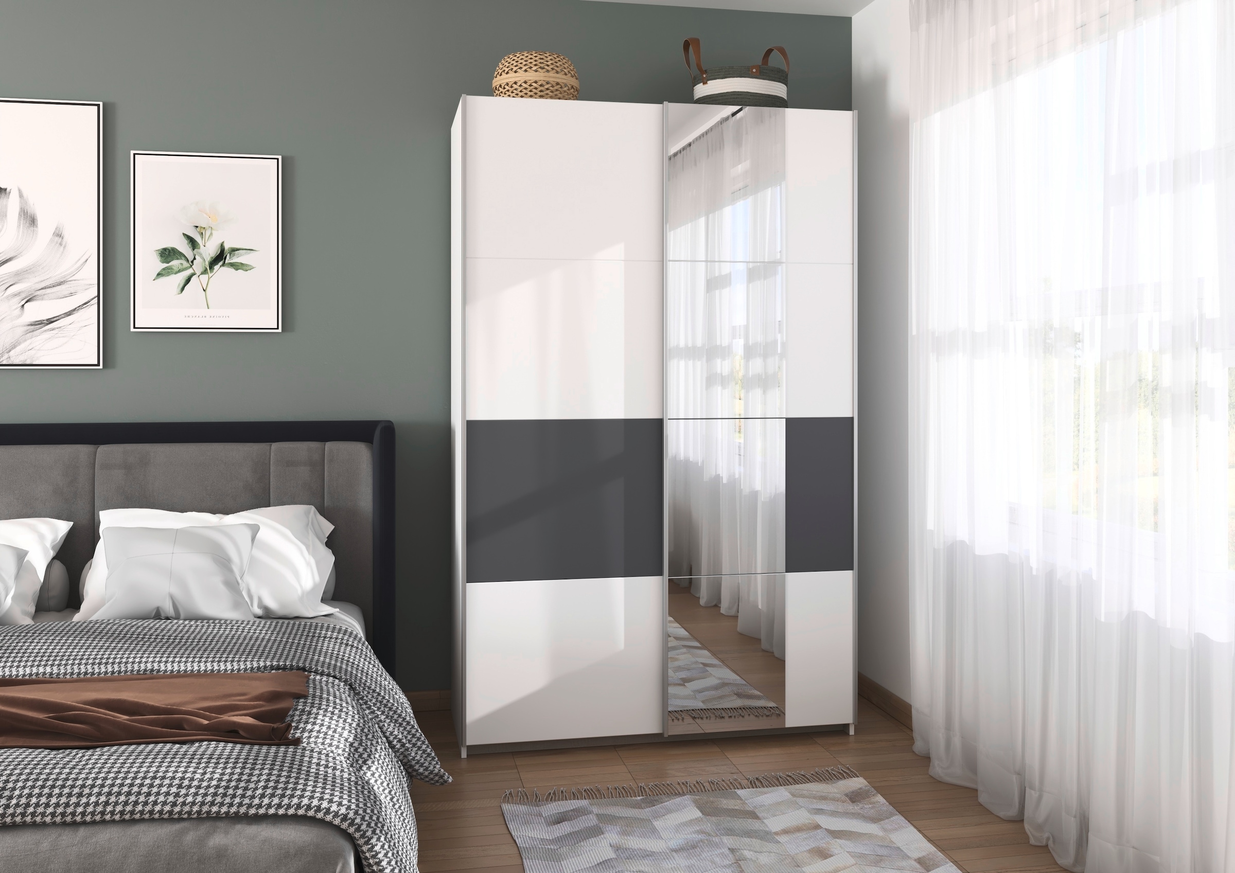 rauch Schwebetürenschrank »Kleiderschrank Schrank Garderobe Schlafzimmerschrank OXFORD«, (in 3 verschiedenen Ausstattungen BASIC/CLASSIC/PREMIUM), mit Griffleisten aus Metall, auch für kleinere Räume MADE IN GERMANY