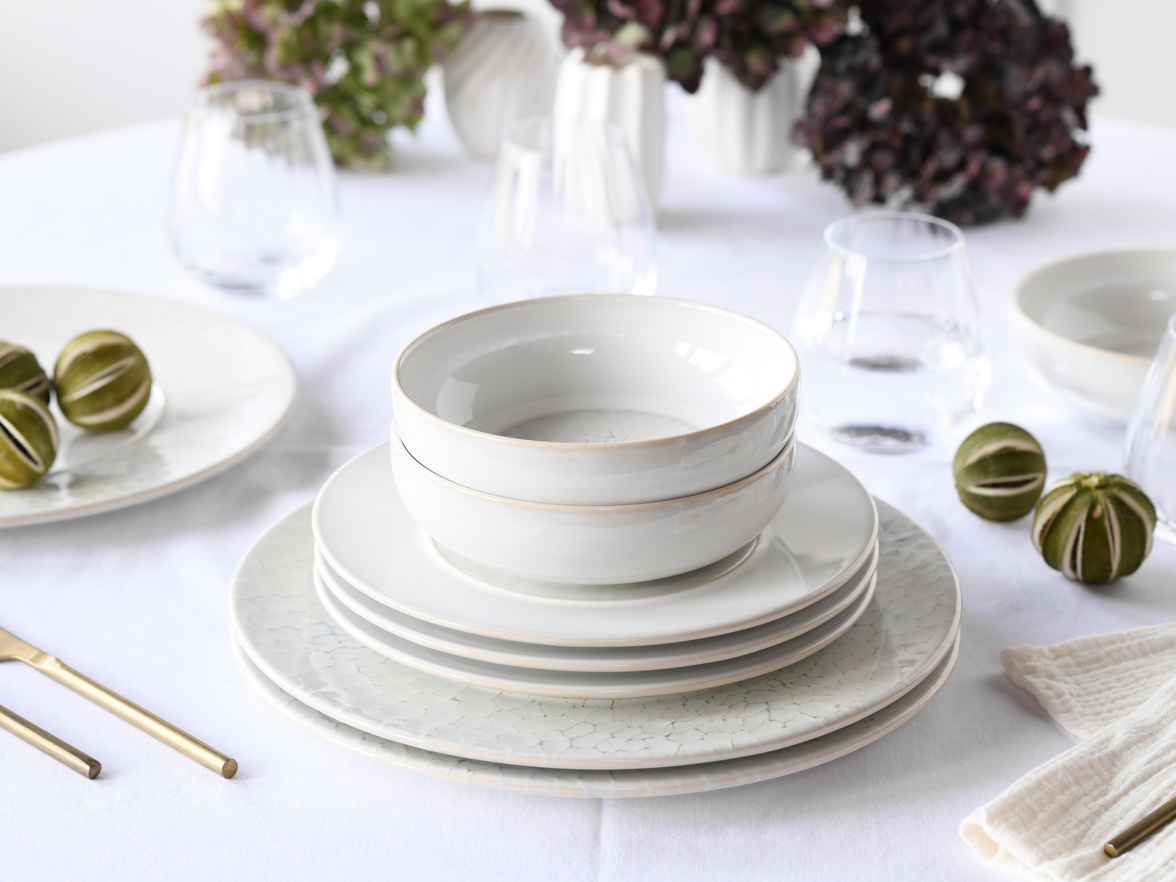 CreaTable Teller-Set »Unico, Teller Set, 12-tlg.« Eleganter Flair, Breite Fahne, Edel