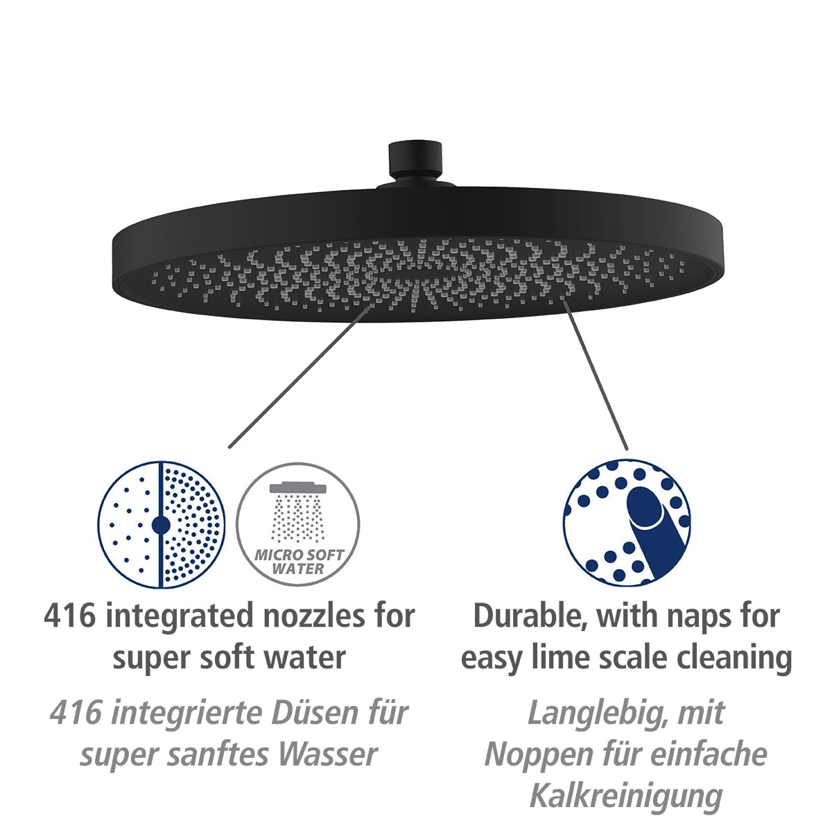 WENKO Kopfbrause »Softwater«, (1 tlg.), Schwarz matt, Ø 26 cm