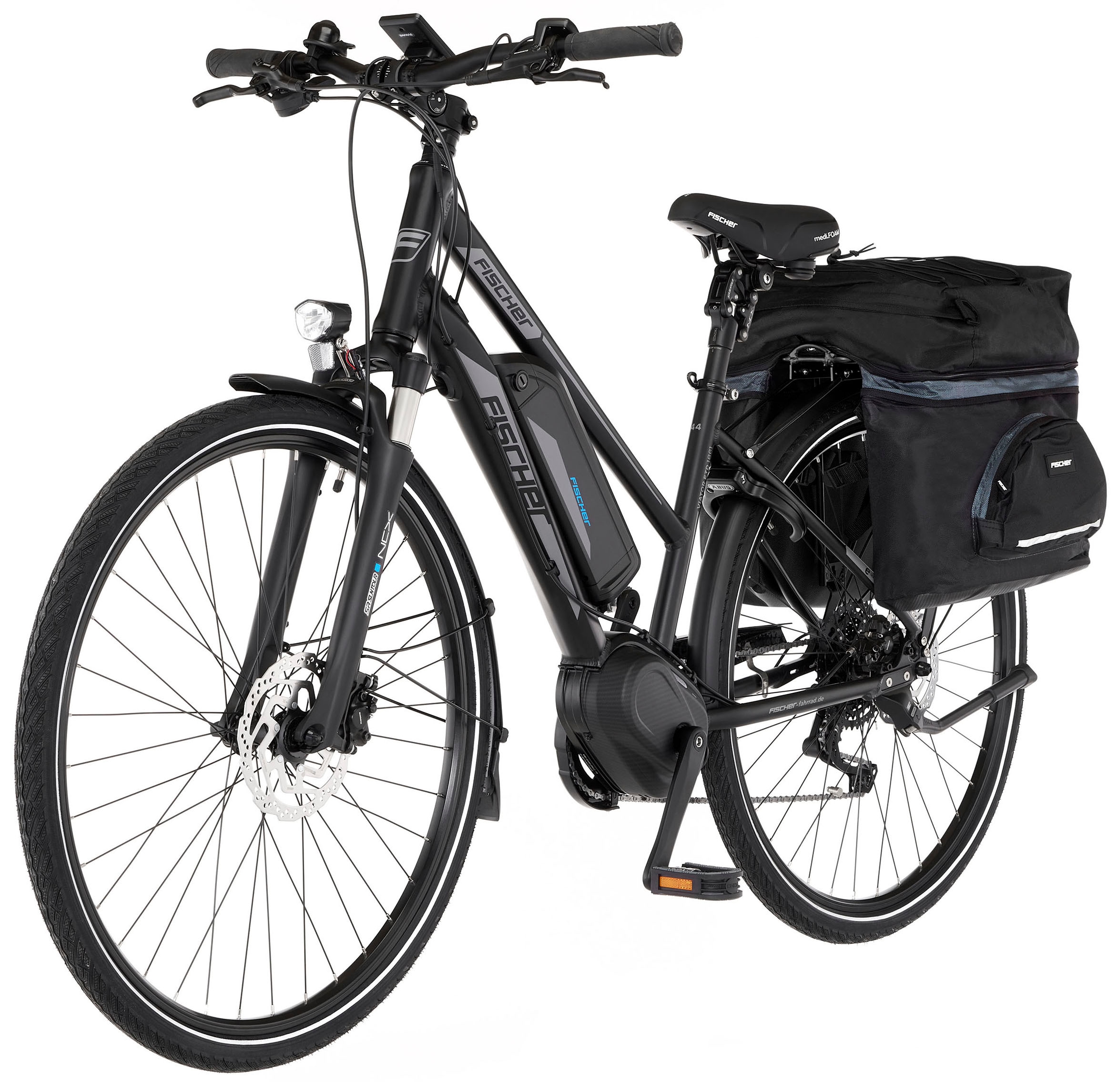 FISCHER Fahrrad E-Bike »VIATOR ETD 1861 557«, 10 Gang, Shimano, Deore, Mittelmotor 250 W, (mit Gepäckträgertasche), Pedelec, Elektrofahrrad für Damen, Trekkingrad