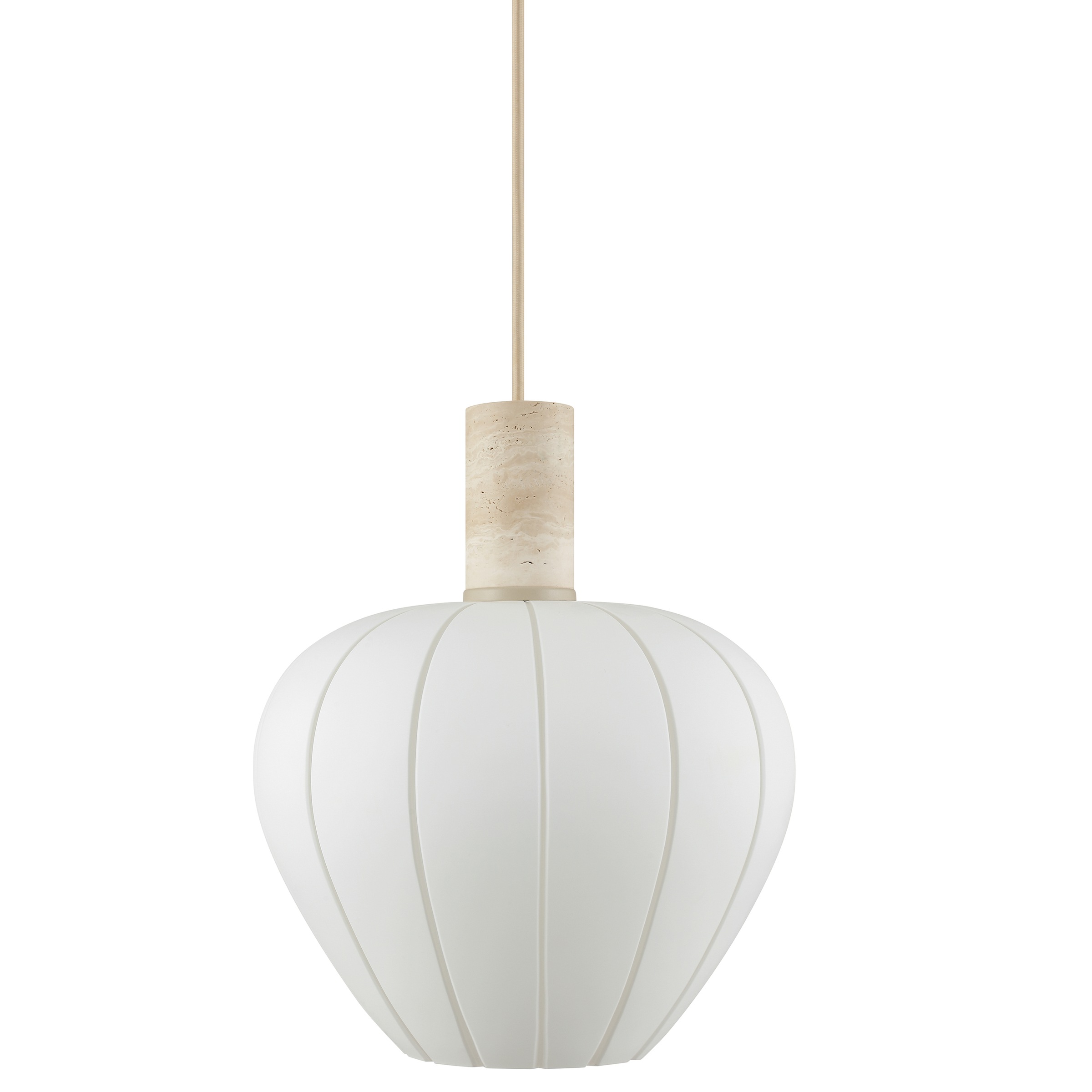 lumiCouture Pendelleuchte »Annie« E27 1 Stk. Höhe 150 cm, E27, Kabel kürzbar, Glas/Travertin Stein, weiß beige