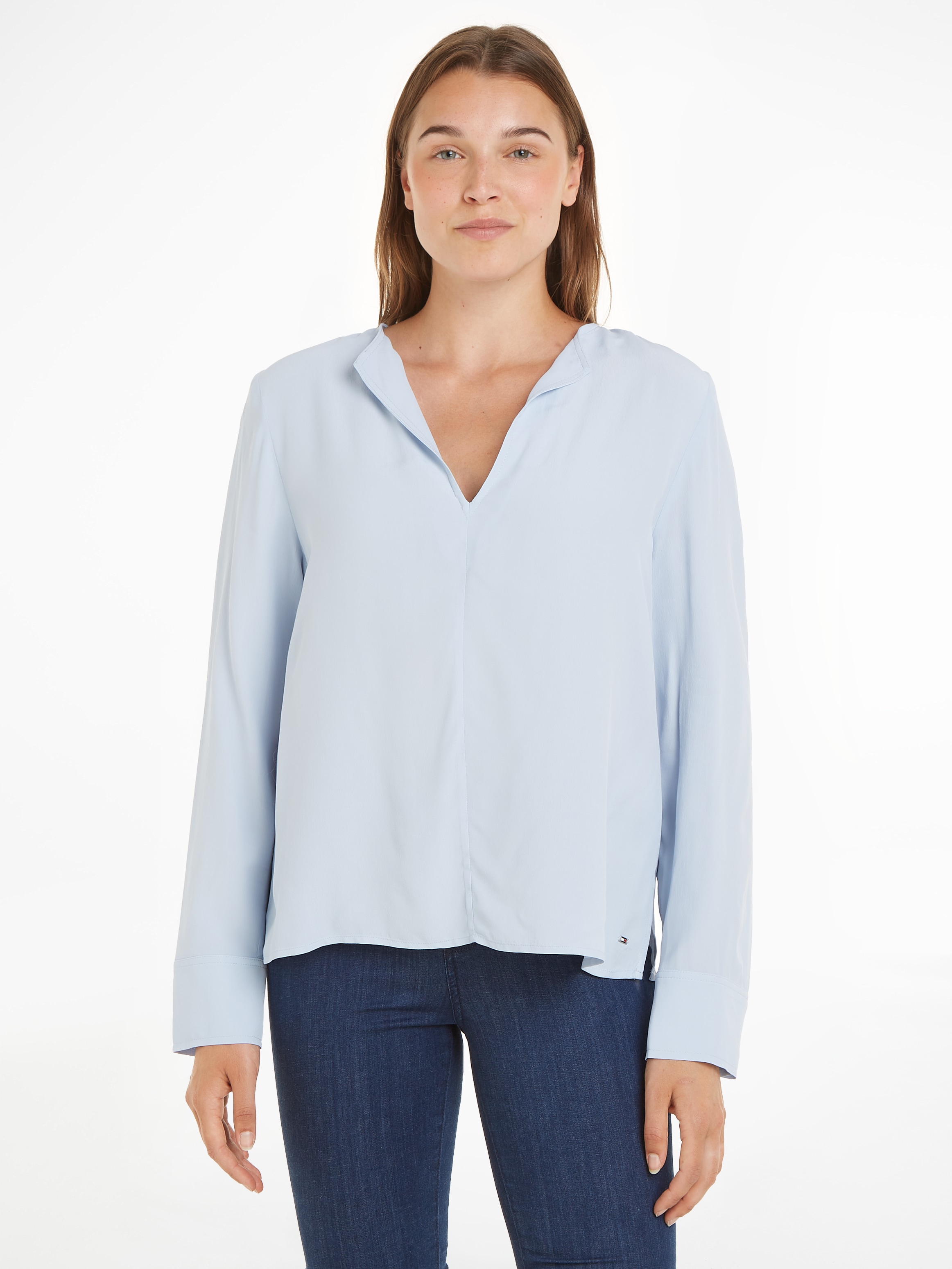 Langarmbluse »VISCOSE CREPE V-NECK BLOUSE«, in Unifarbe