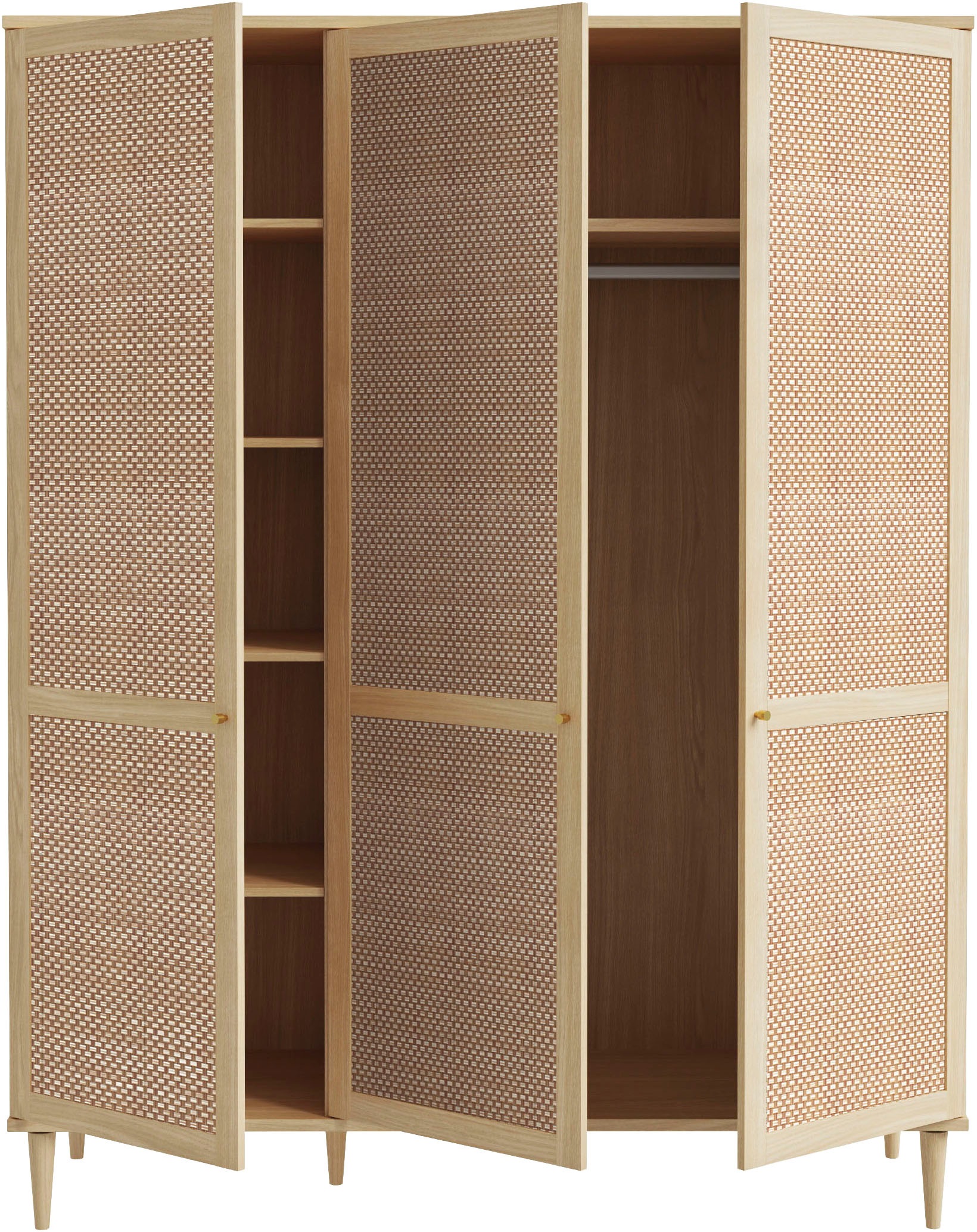 OTTO home Kleiderschrank »ELLIAN mit natürlicher Geflechtoptik und warmem Holzdekor« Holzfüße, Metallgriffe, Made in EU, viel Stauraum, FSC® zertifiziert