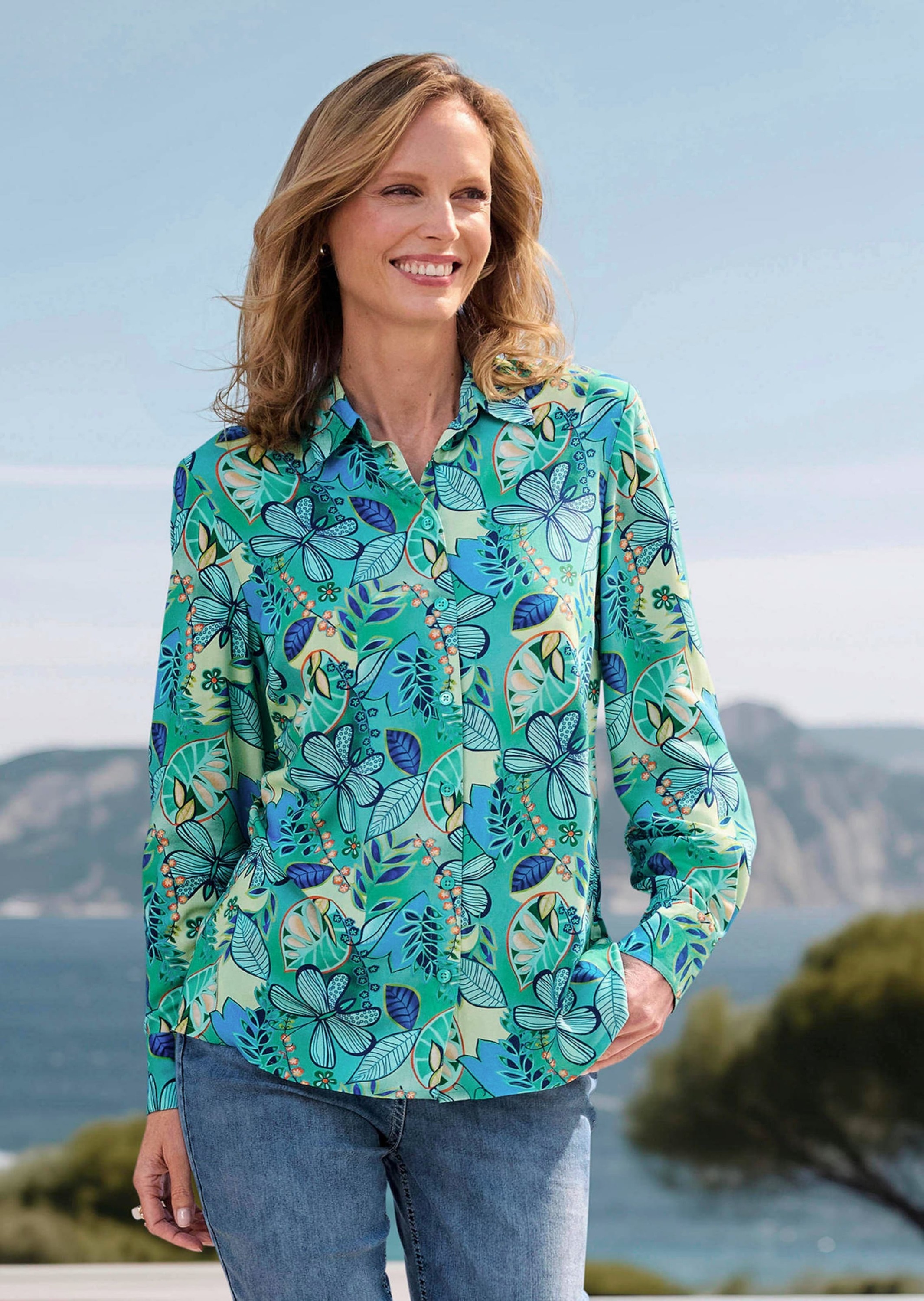 GOLDNER Kurzarmbluse »Blusenshirt mit floralem Print« figurschmeichelnde Schnittführung