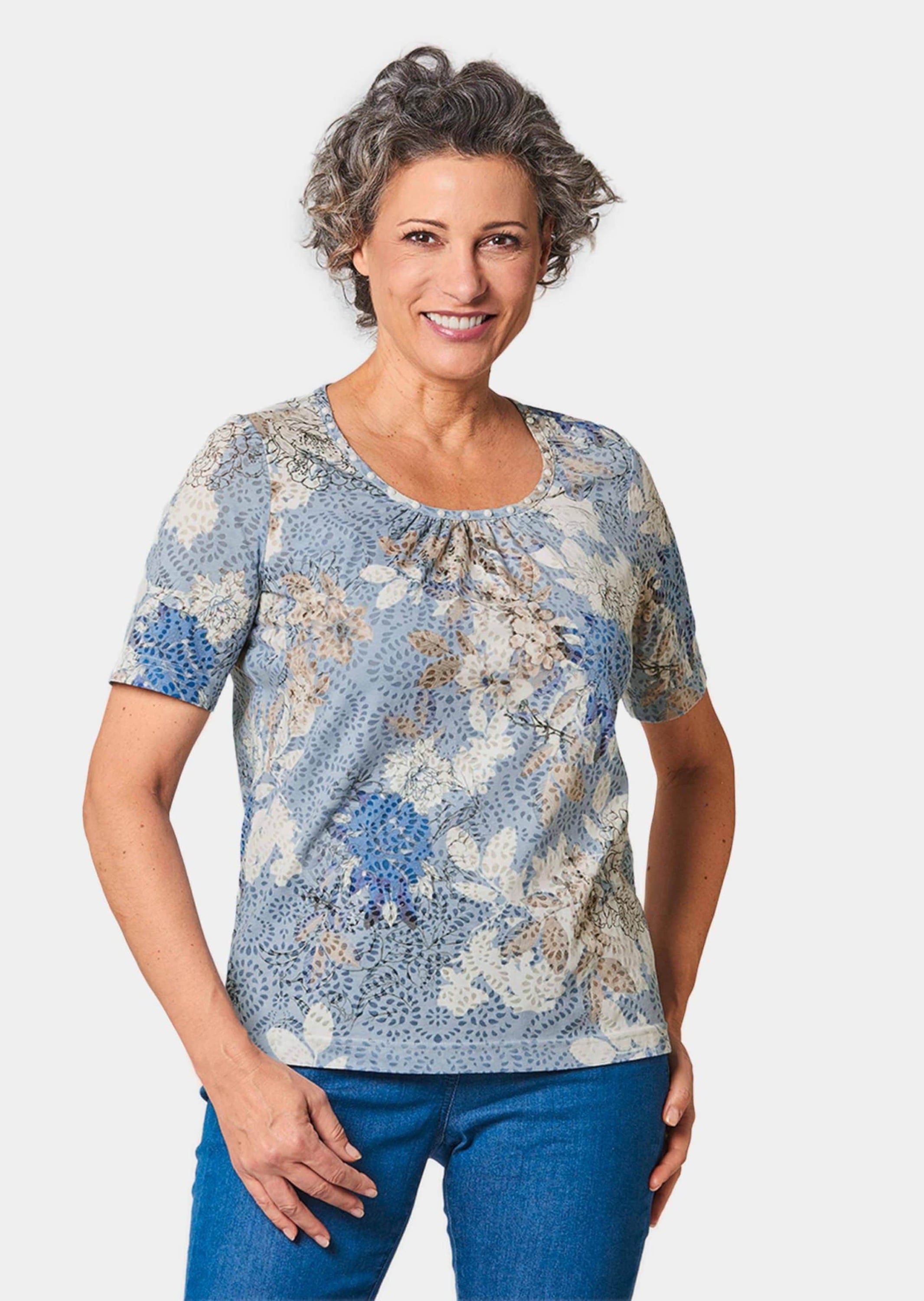 GOLDNER Print-Shirt »Kurzgröße Druckshirt mit Perlen«