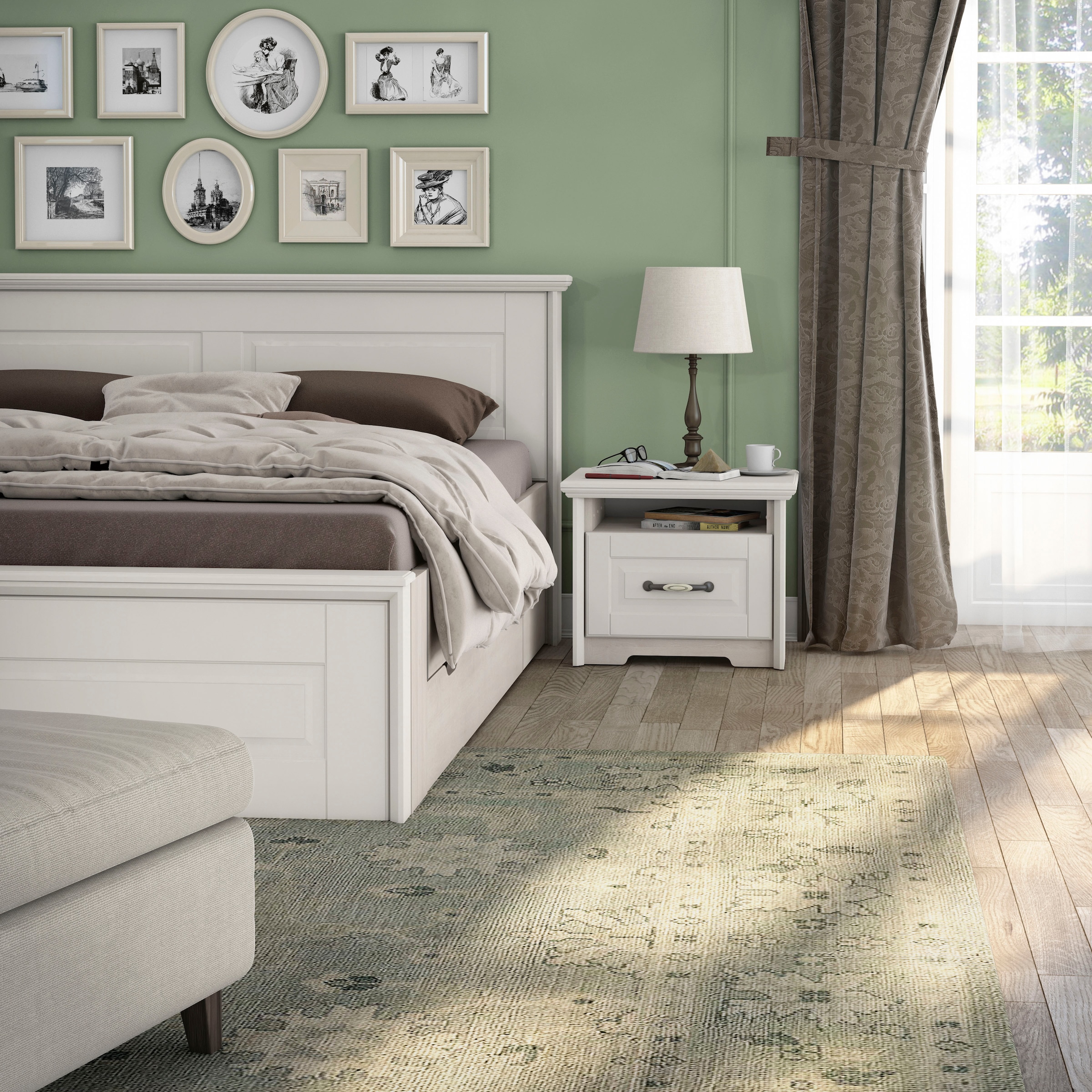 Home affaire Bettgestell »Evergreen, UV lackiertes MDF, FSC-zertifiziert, Made in Europe«, (optional passende Stauraumschubladen und Nachttische erhältlich), Holzbett im klassischen Landhaus Stil, 160x200cm Liegefläche