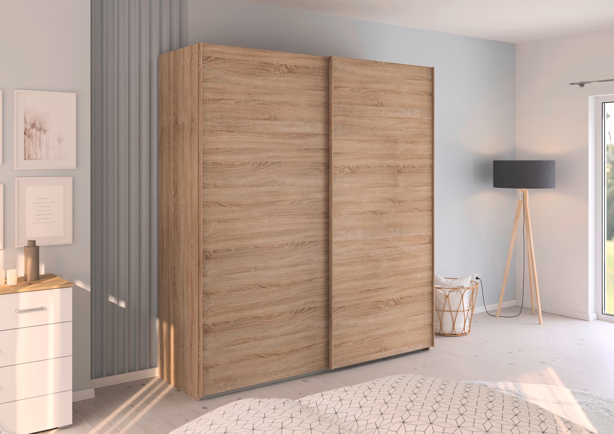 rauch Schwebetürenschrank »Kleiderschrank Schrank Garderobe Schlafzimmerschrank EVELYN«, in elegantem Stil, in 5 Breiten, Griffe in Korpusfarbe MADE IN GERMANY